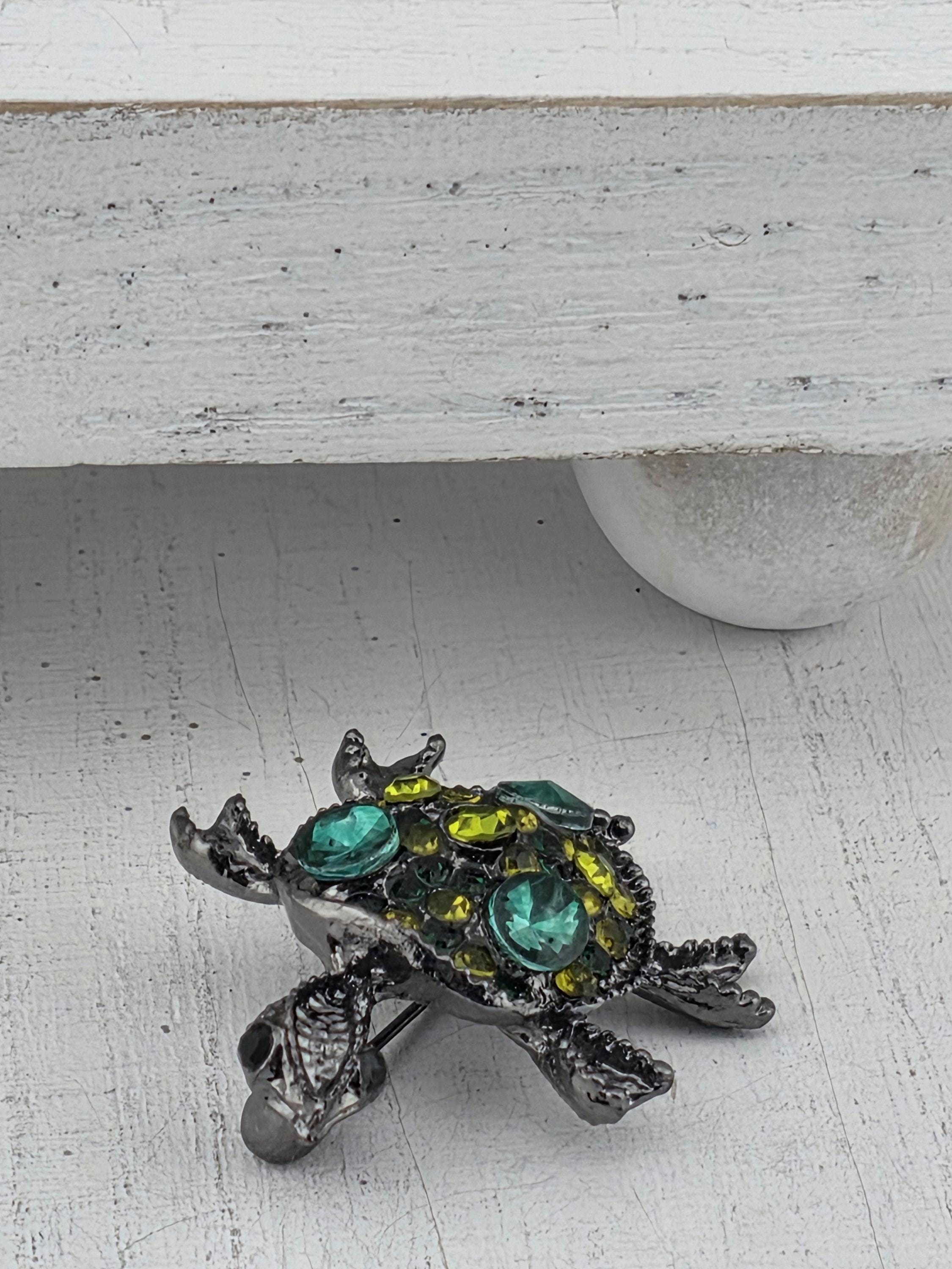 Ocean Turtle Pin, Gunmetal with Teal Accents (Lightweight Brooch)
