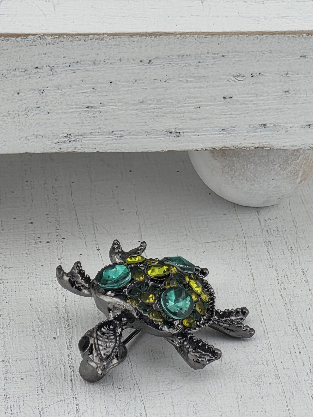Artisan Crafted Pin, Ocean Turtle | Gunmetal with Teal Accents | Brooch