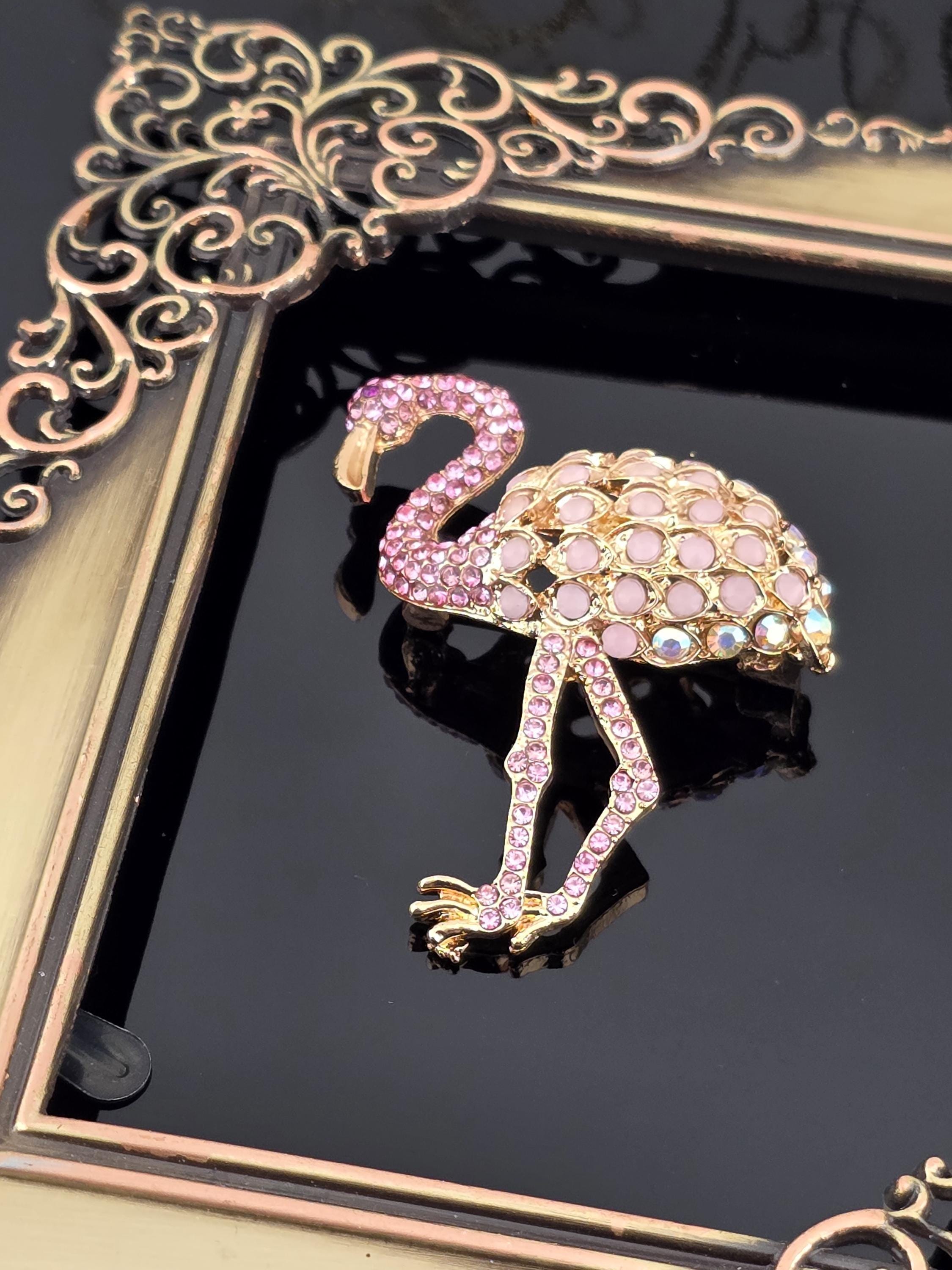 Flamingo Brooch: Gold Plated with Pink Accent - Lightweight Design