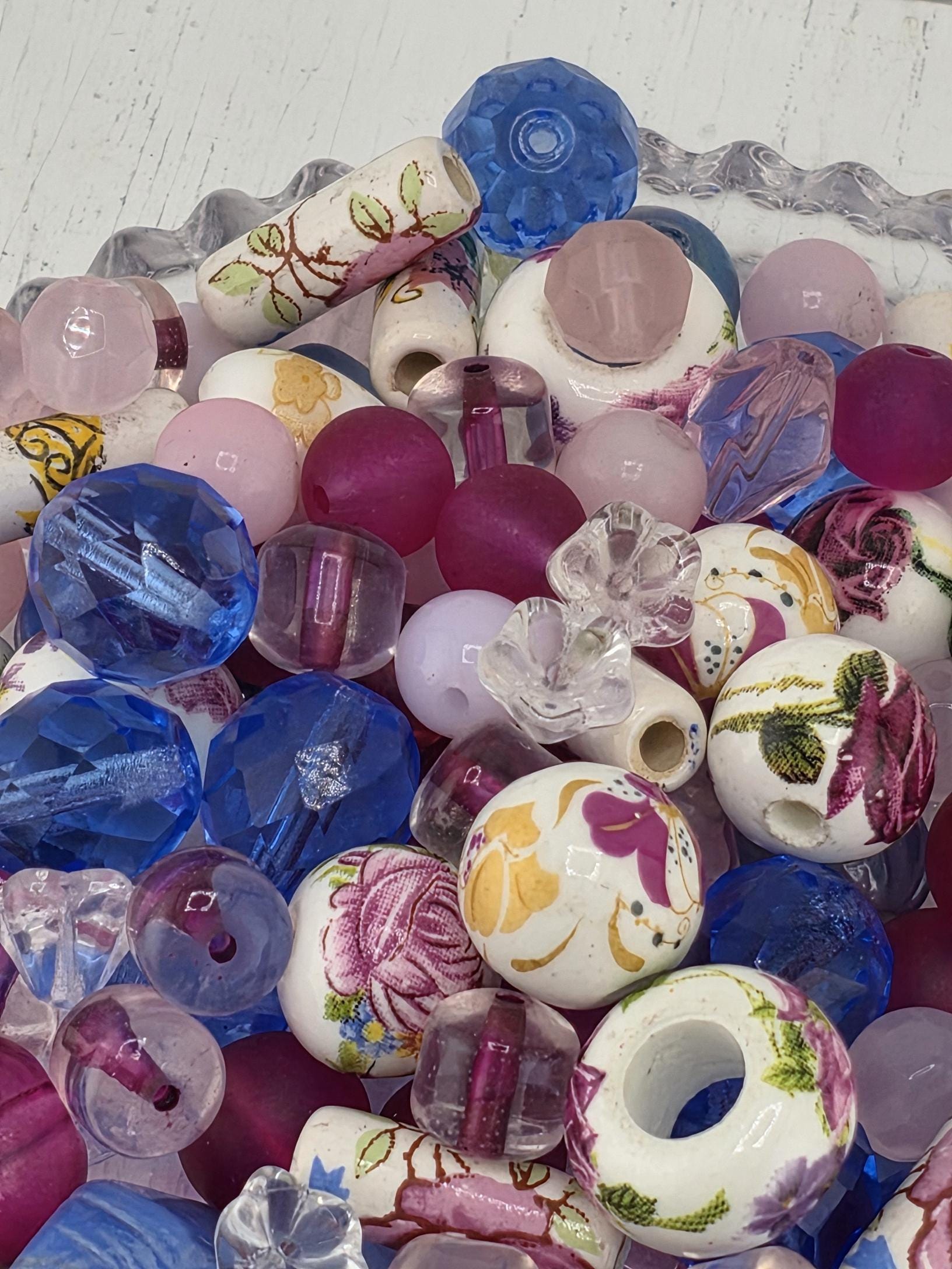 Glass Bead Mix Forget me not Flower Motifs in Purple, Pink & Blue 2oz pkg
