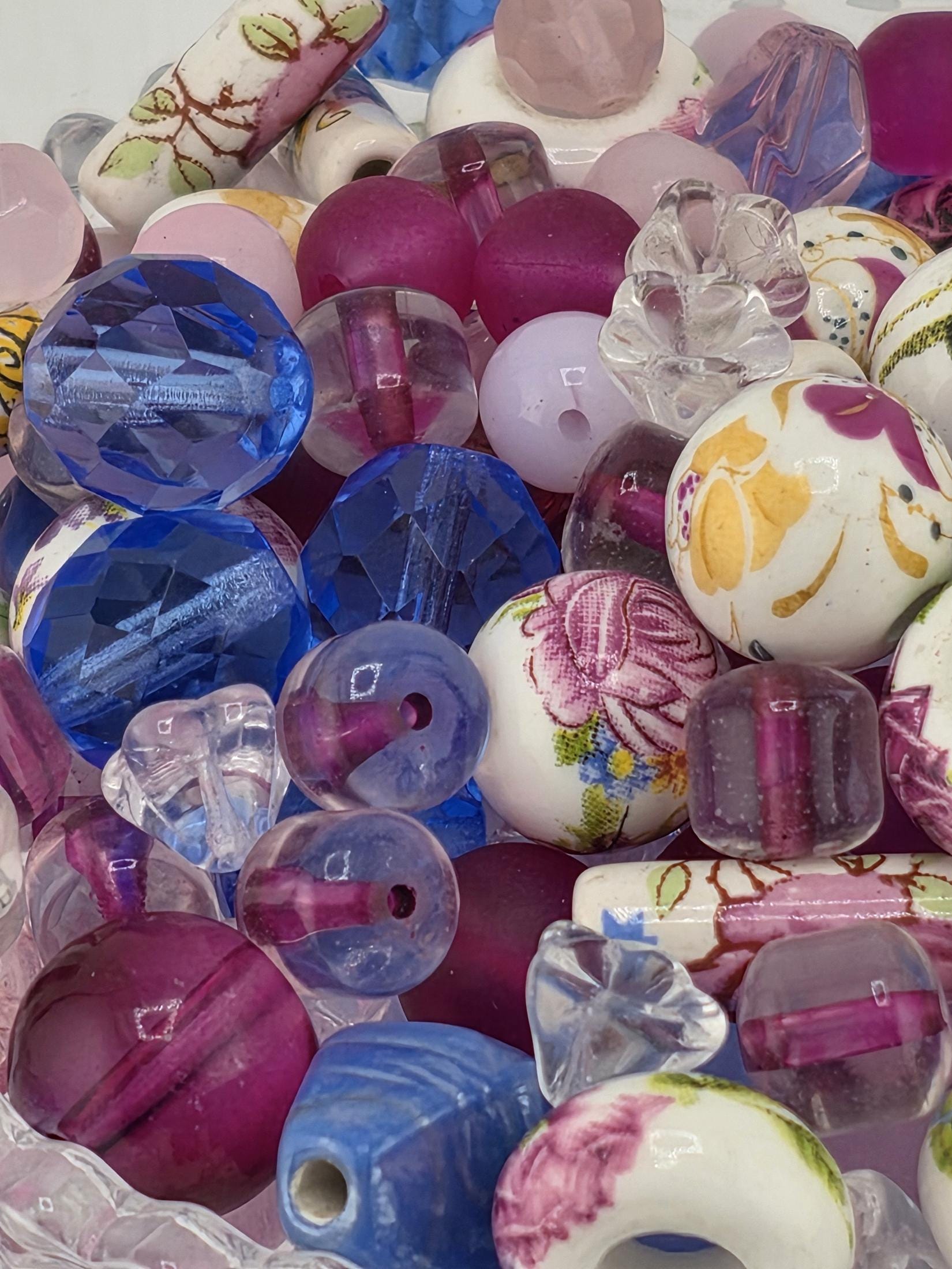 Glass Bead Mix Forget me not Flower Motifs in Purple, Pink & Blue 2oz pkg