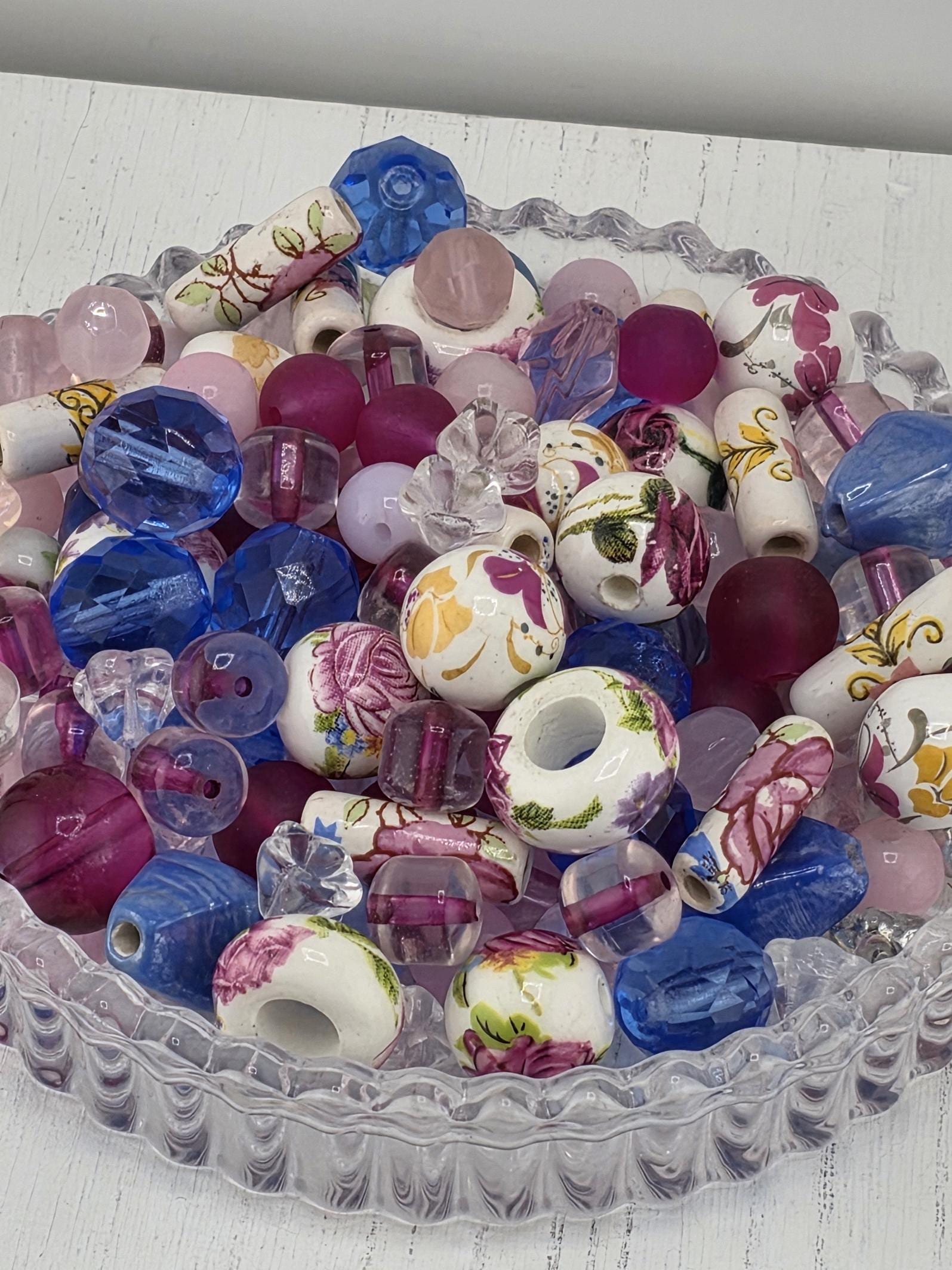 Glass Bead Mix Forget me not Flower Motifs in Purple, Pink & Blue 2oz pkg