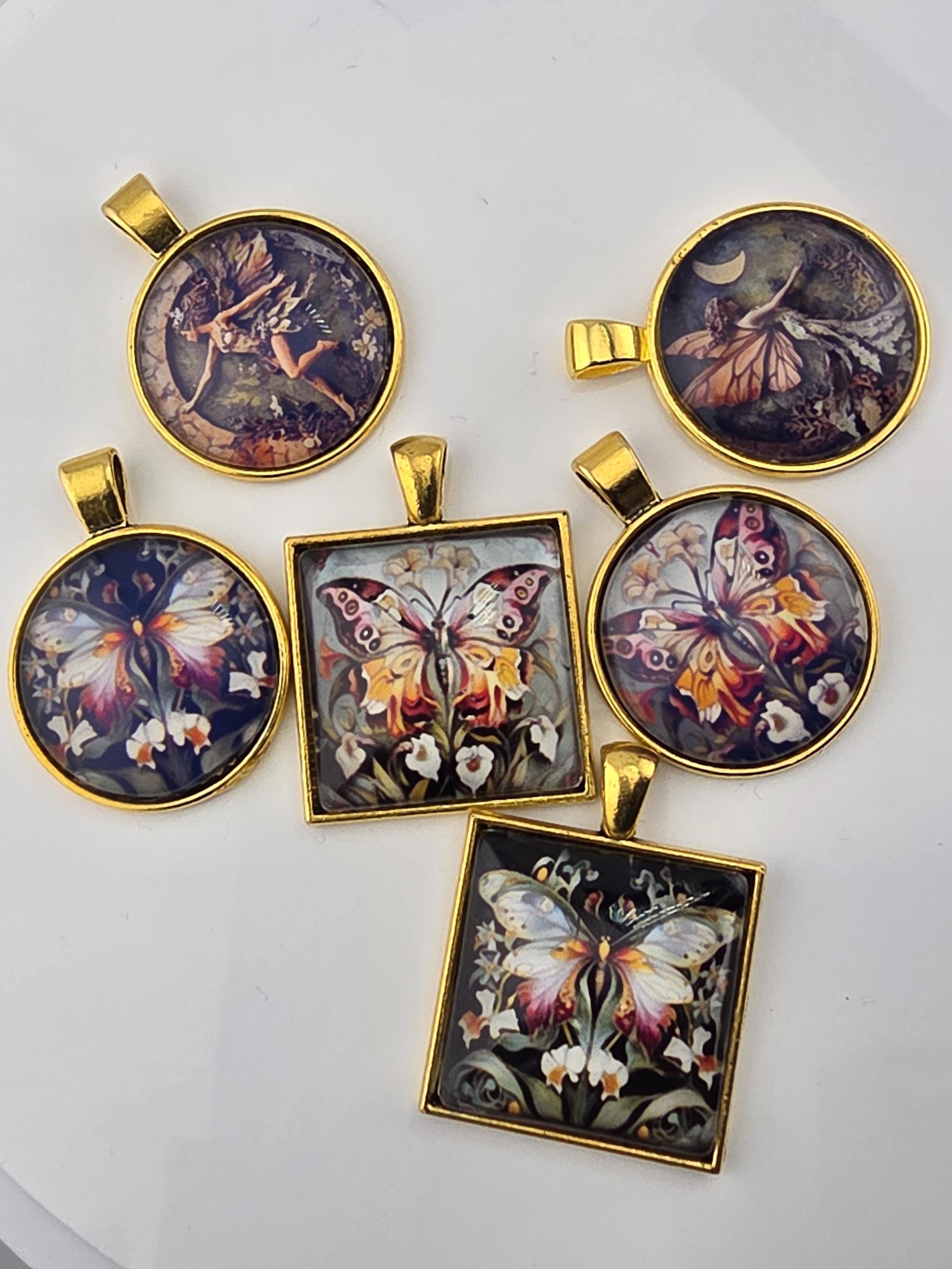 Butterfly Reverie Bead Soup Mix | Amber and Multi-Color Glass Beads | Butterfly and Fairy Cabochon Pendants | DIY Jewelry Making
