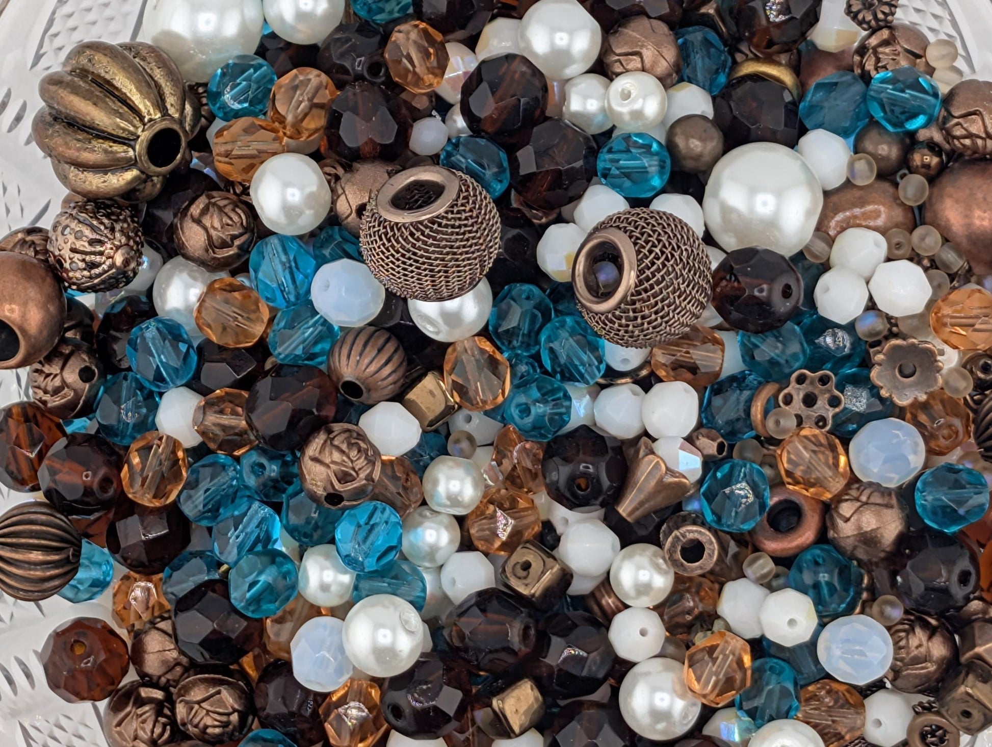 Sunken Treasure Glass Bead Mix: Deep Sapphire, Aqua, Copper Accents | Jewelry Making Bracelet Supply | Learise Curated Mix