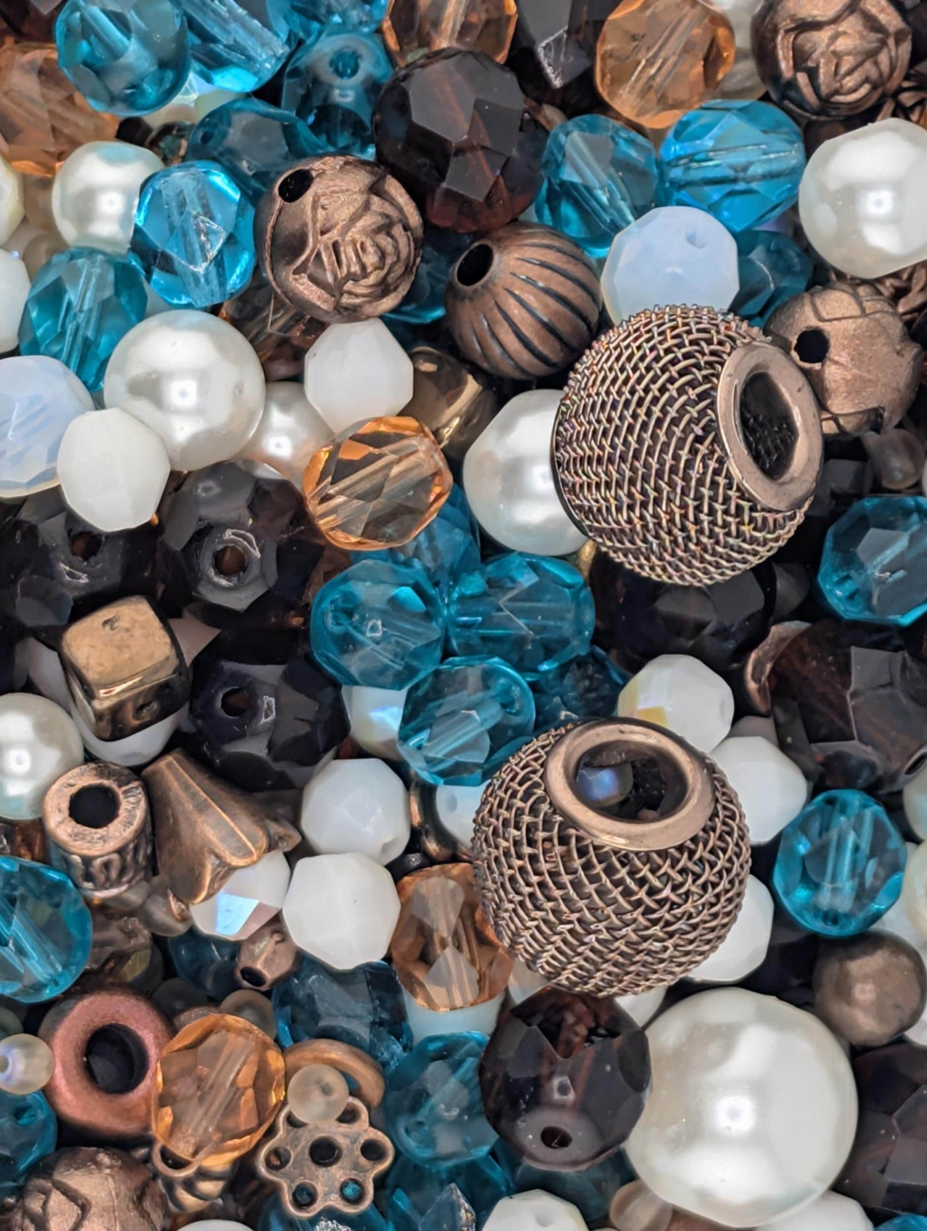 Sunken Treasure Glass Bead Mix: Deep Sapphire, Aqua, Copper Accents | Jewelry Making Bracelet Supply | Learise Curated Mix