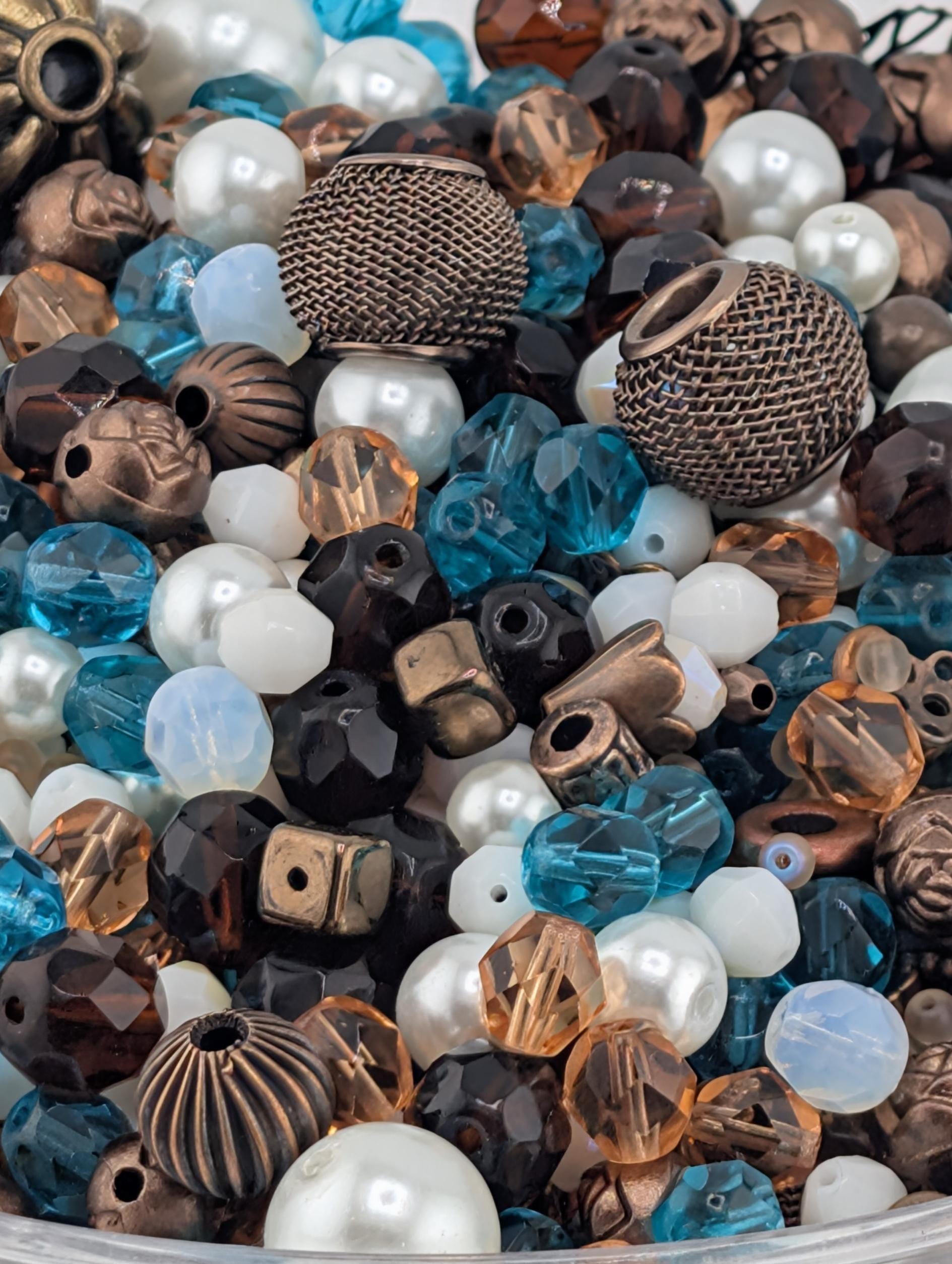 Sunken Treasure Glass Bead Mix: Deep Sapphire, Aqua, Copper Accents | Jewelry Making Bracelet Supply | Learise Curated Mix