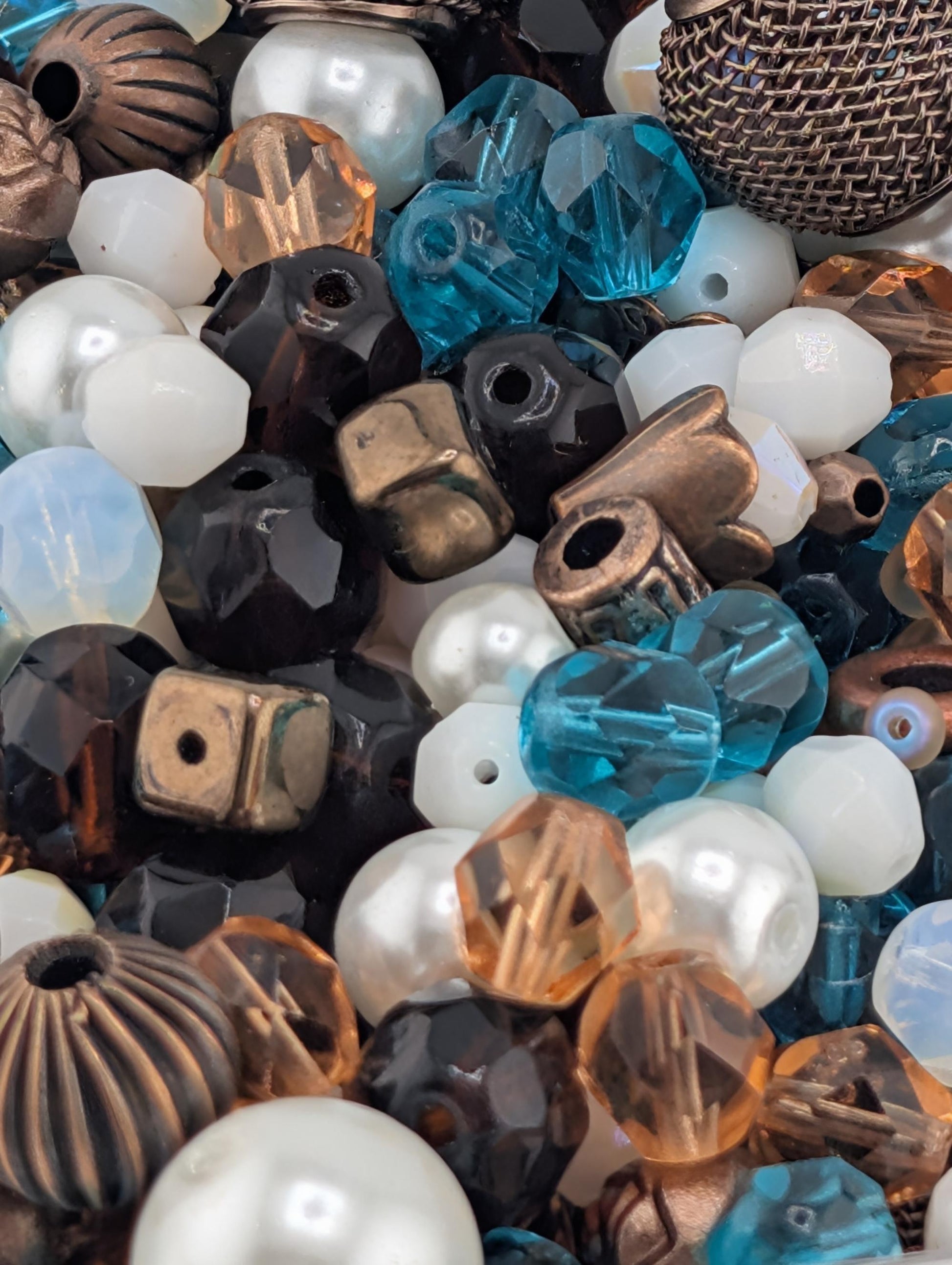 Sunken Treasure Glass Bead Mix: Deep Sapphire, Aqua, Copper Accents | Jewelry Making Bracelet Supply | Learise Curated Mix