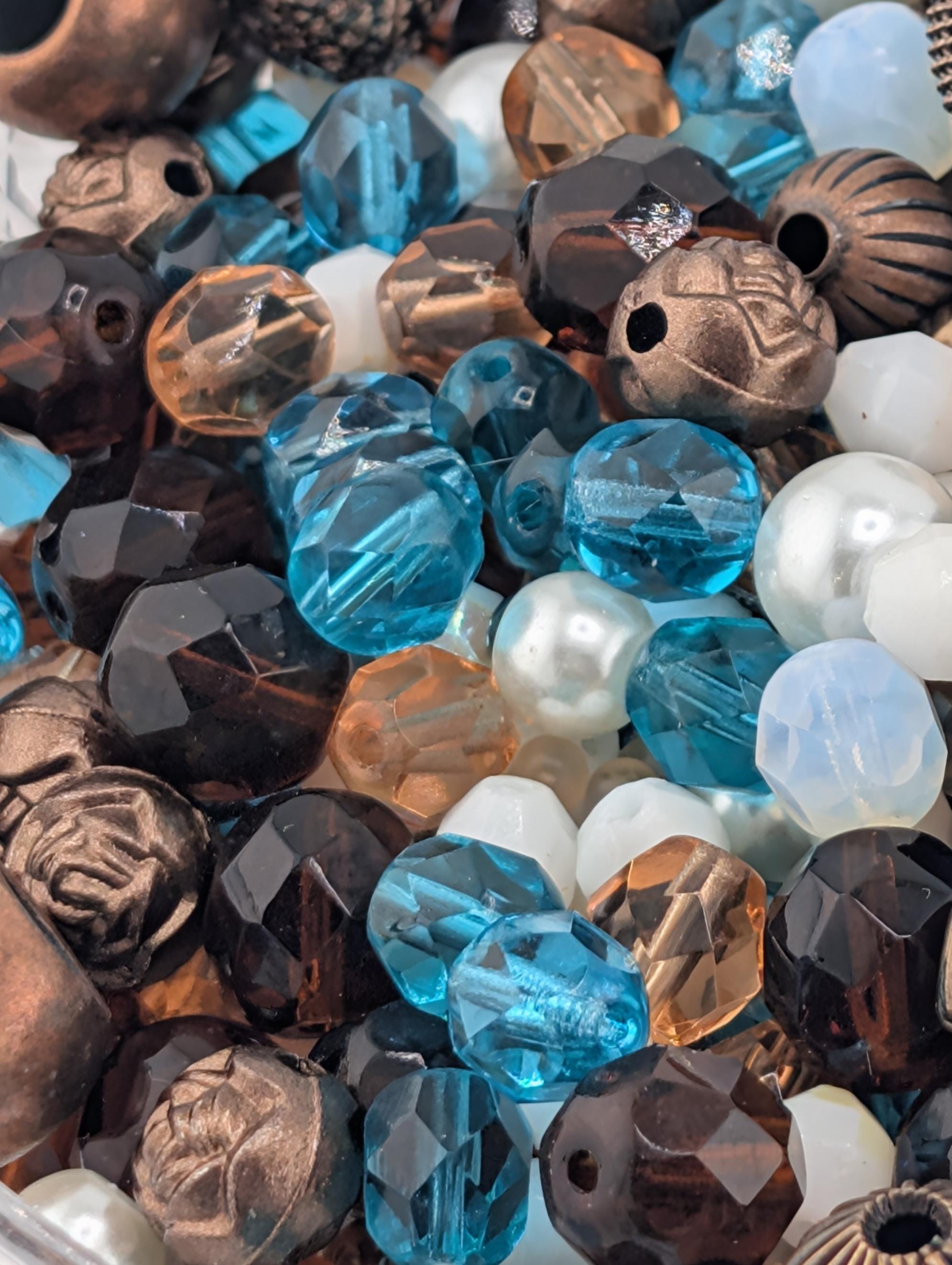 Sunken Treasure Glass Bead Mix: Deep Sapphire, Aqua, Copper Accents | Jewelry Making Bracelet Supply | Learise Curated Mix