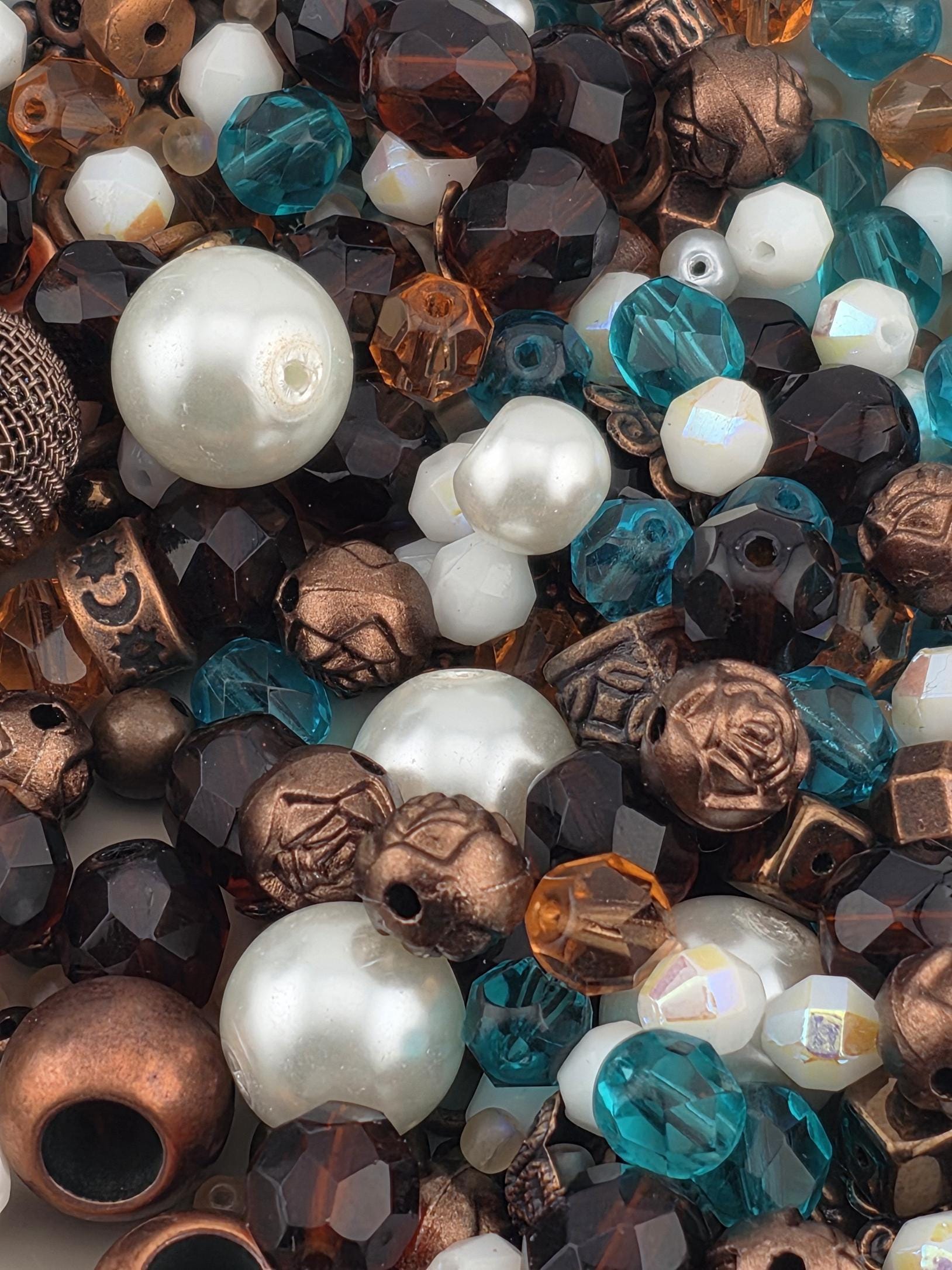 Sunken Treasure Glass Bead Mix: Deep Sapphire, Aqua, Copper Accents | Jewelry Making Bracelet Supply | Learise Curated Mix