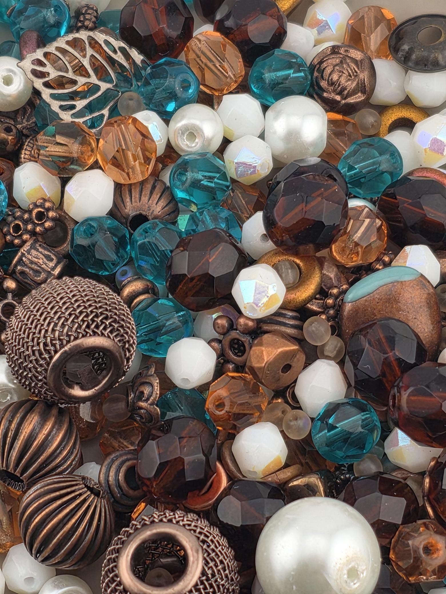 Sunken Treasure Glass Bead Mix: Deep Sapphire, Aqua, Copper Accents | Jewelry Making Bracelet Supply | Learise Curated Mix