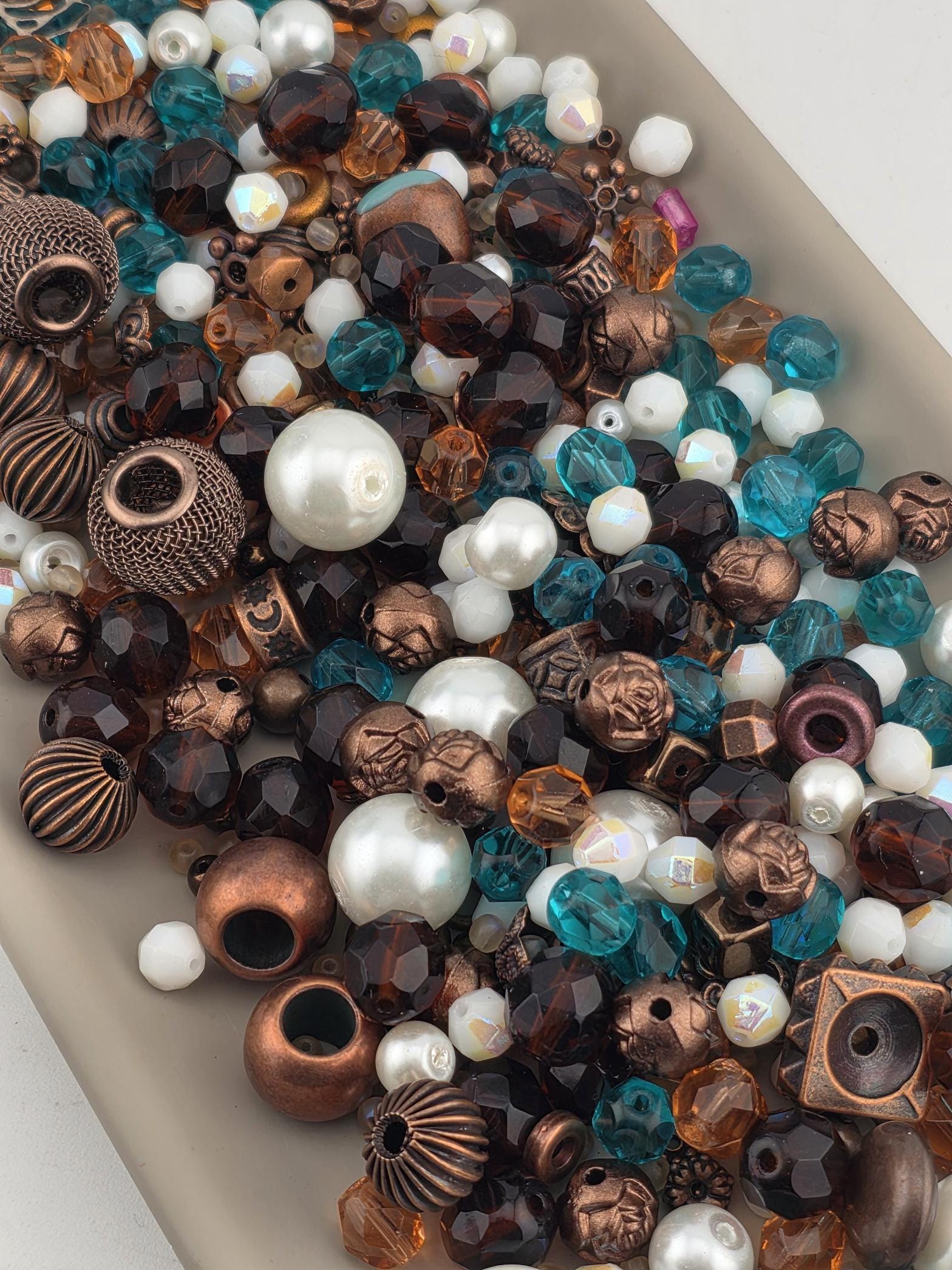 Sunken Treasure Glass Bead Mix: Deep Sapphire, Aqua, Copper Accents | Jewelry Making Bracelet Supply | Learise Curated Mix