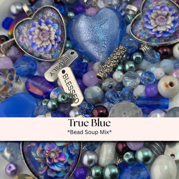 True Blue Bead Soup Mix | Cobalt Blue Glass Beads | Murano Heart and Sentiment Charm Pendants | DIY Jewelry Making | Learise Curated Mix