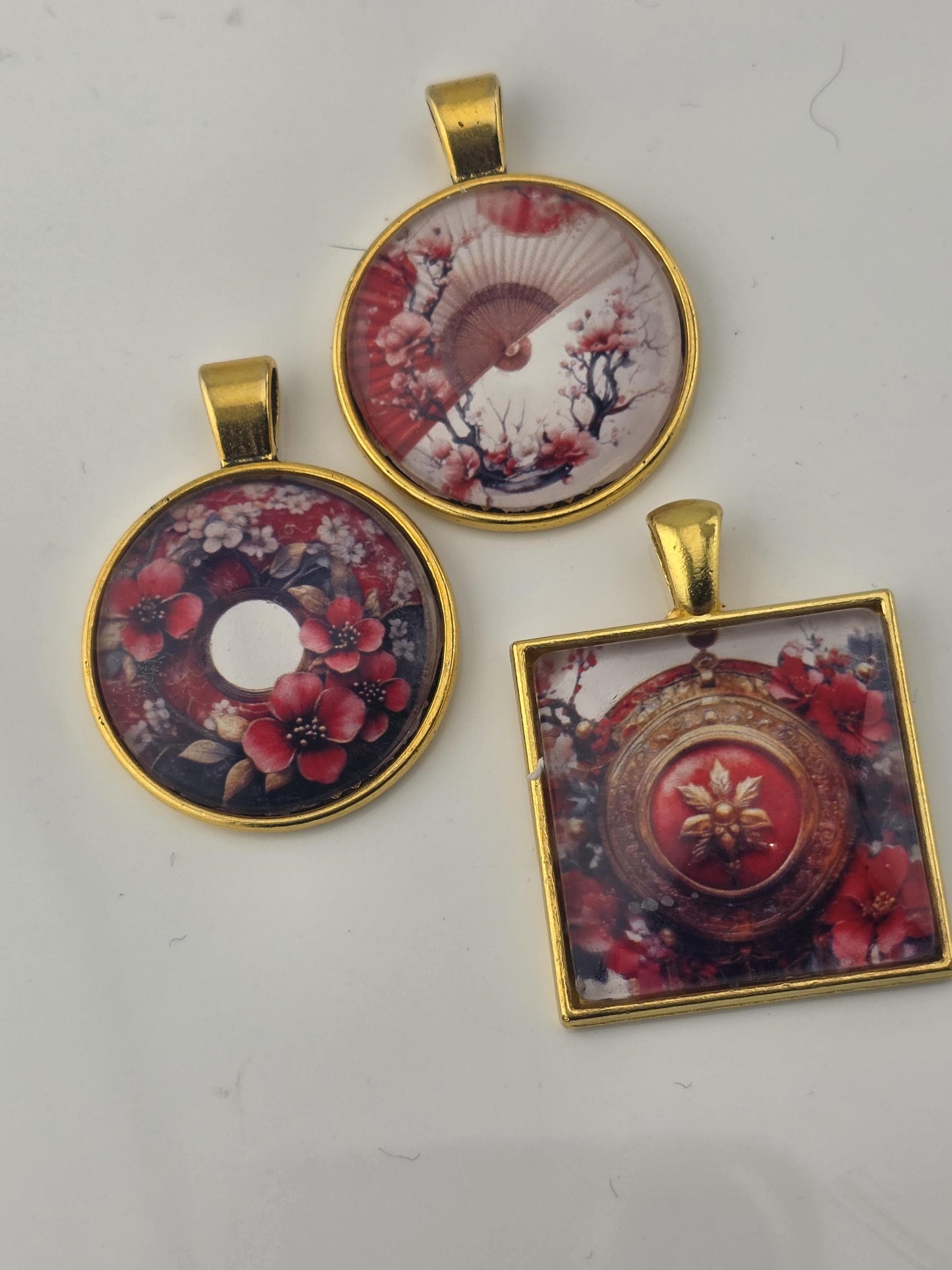 Crimson Lantern Bead Soup Mix | Deep Red and Gold Glass Beads | Oriental Fan Cabochon Pendants | DIY Jewelry Making | Learise Curated Mix
