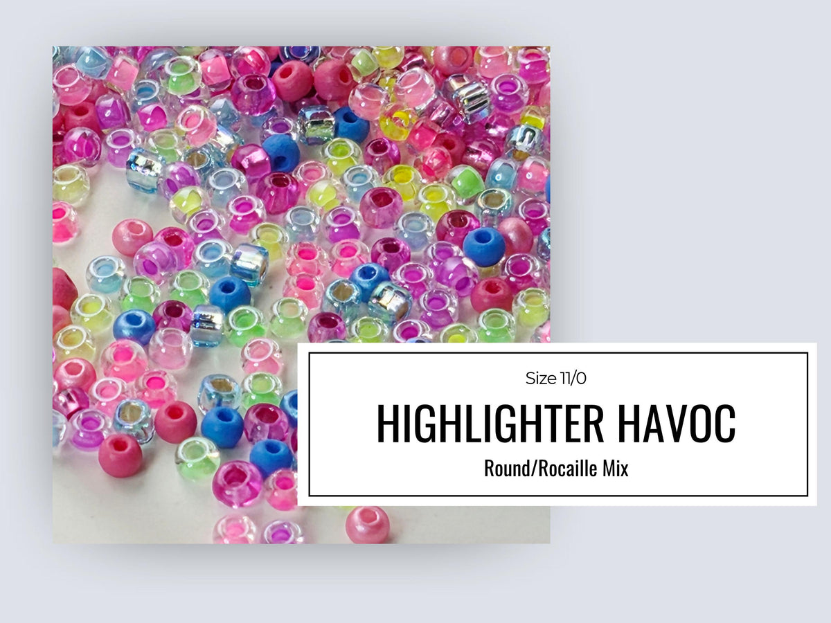 The image is a collage of various colorful beads, including multicolored beads and beads in different shapes and sizes, scattered across a white background.