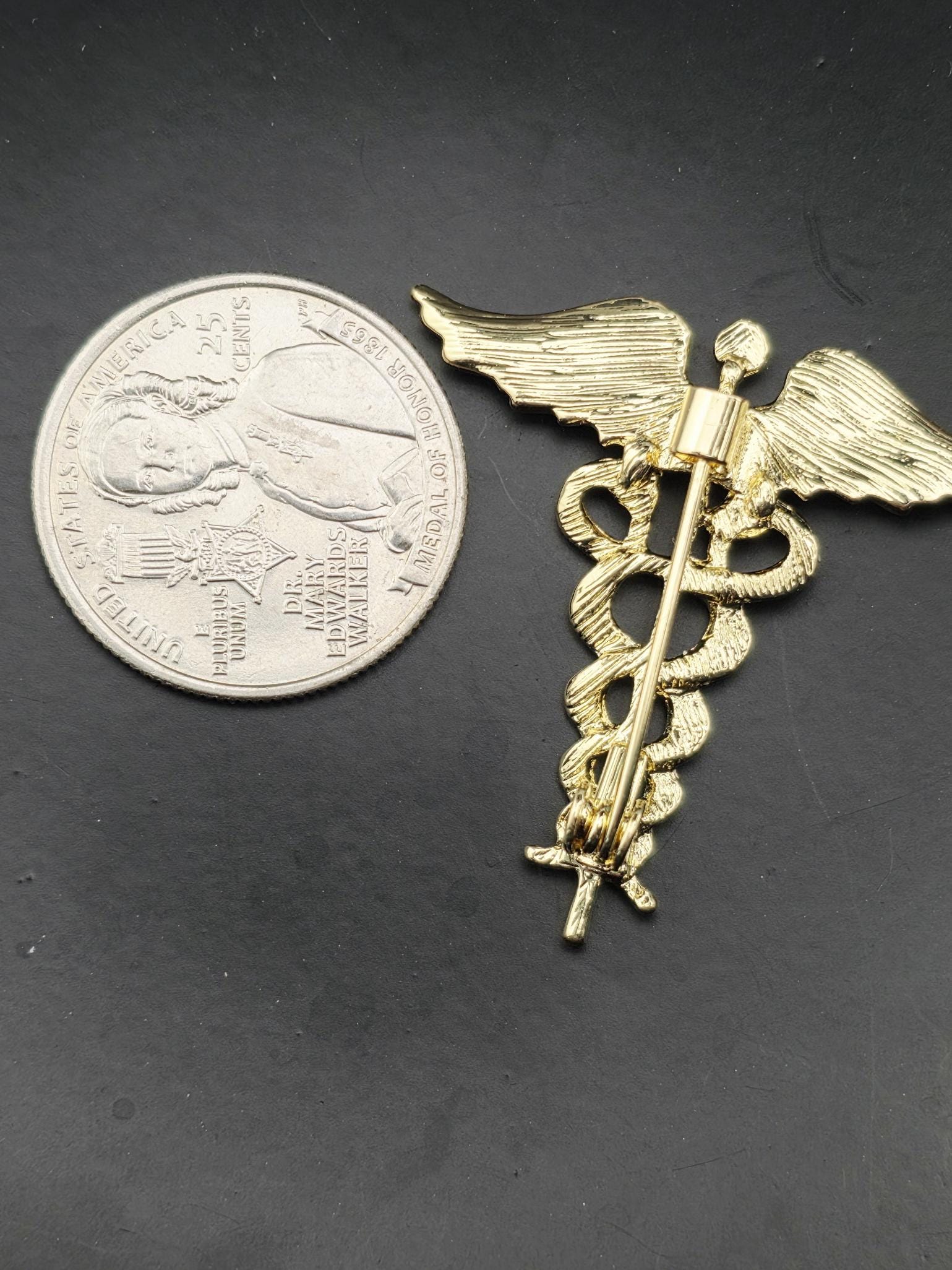 Serpent Scepter Pin Brooch, Angel Wings (Vintage Style, 40x40mm)