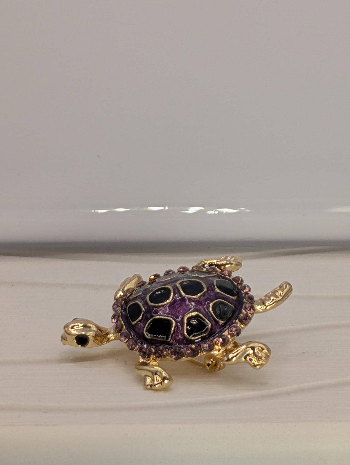 Gold Plated Turtle Brooch, Amethyst Rhinestone | Delicate Lightweight Pin