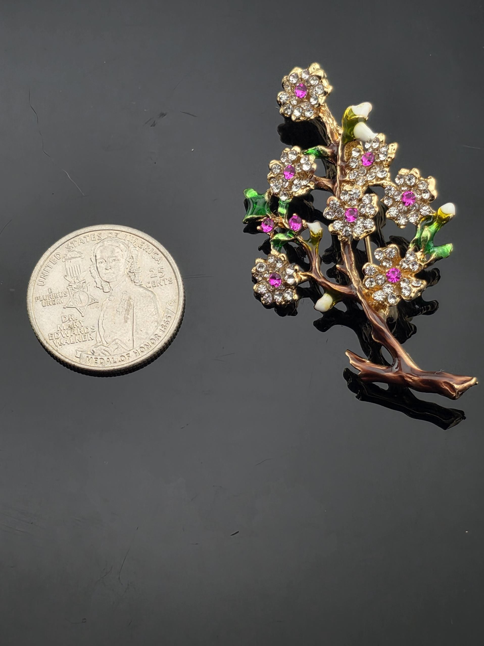 Plum Blossom Brooch - Vintage Sparkling Rhinestone Pin