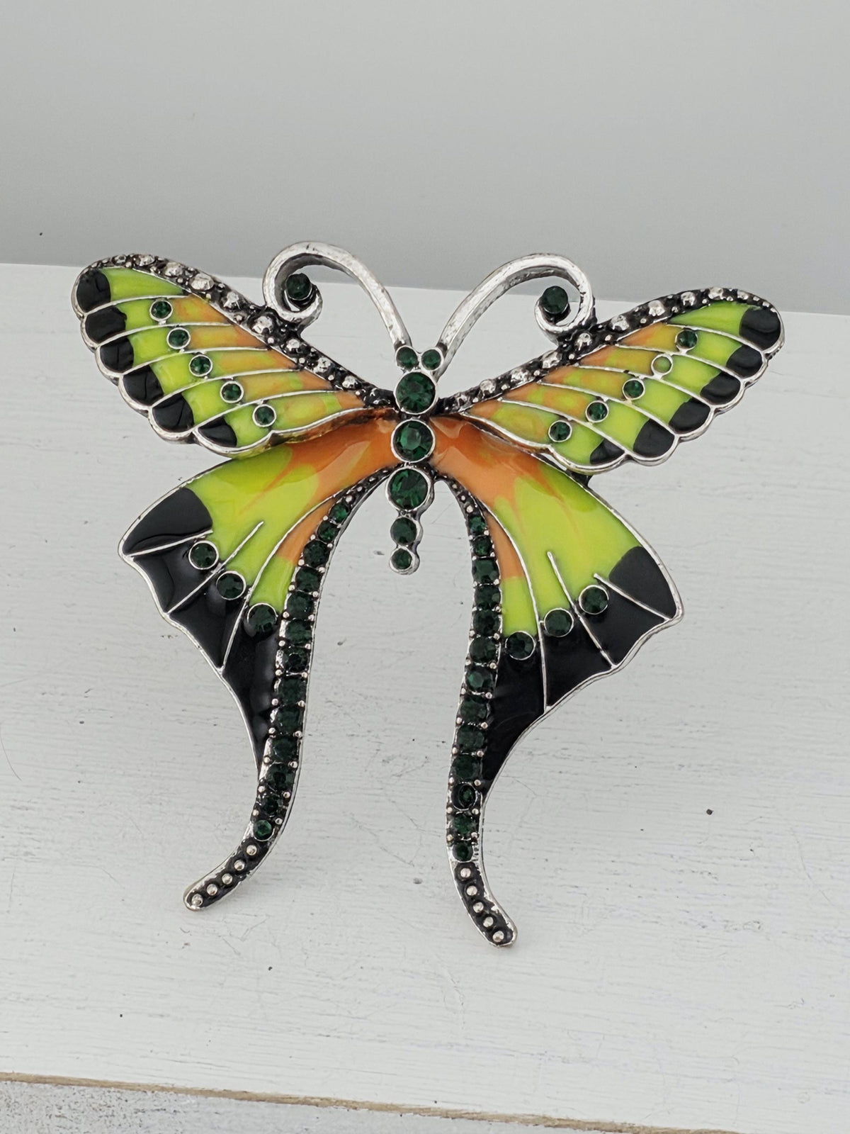 Butterfly Brooch: Neon Enamel Bright Colors - Silver Plated Pin