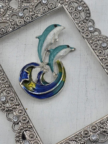 Dolphin Brooch Pin: Silver Plated, Polished - Marine Life Accessory