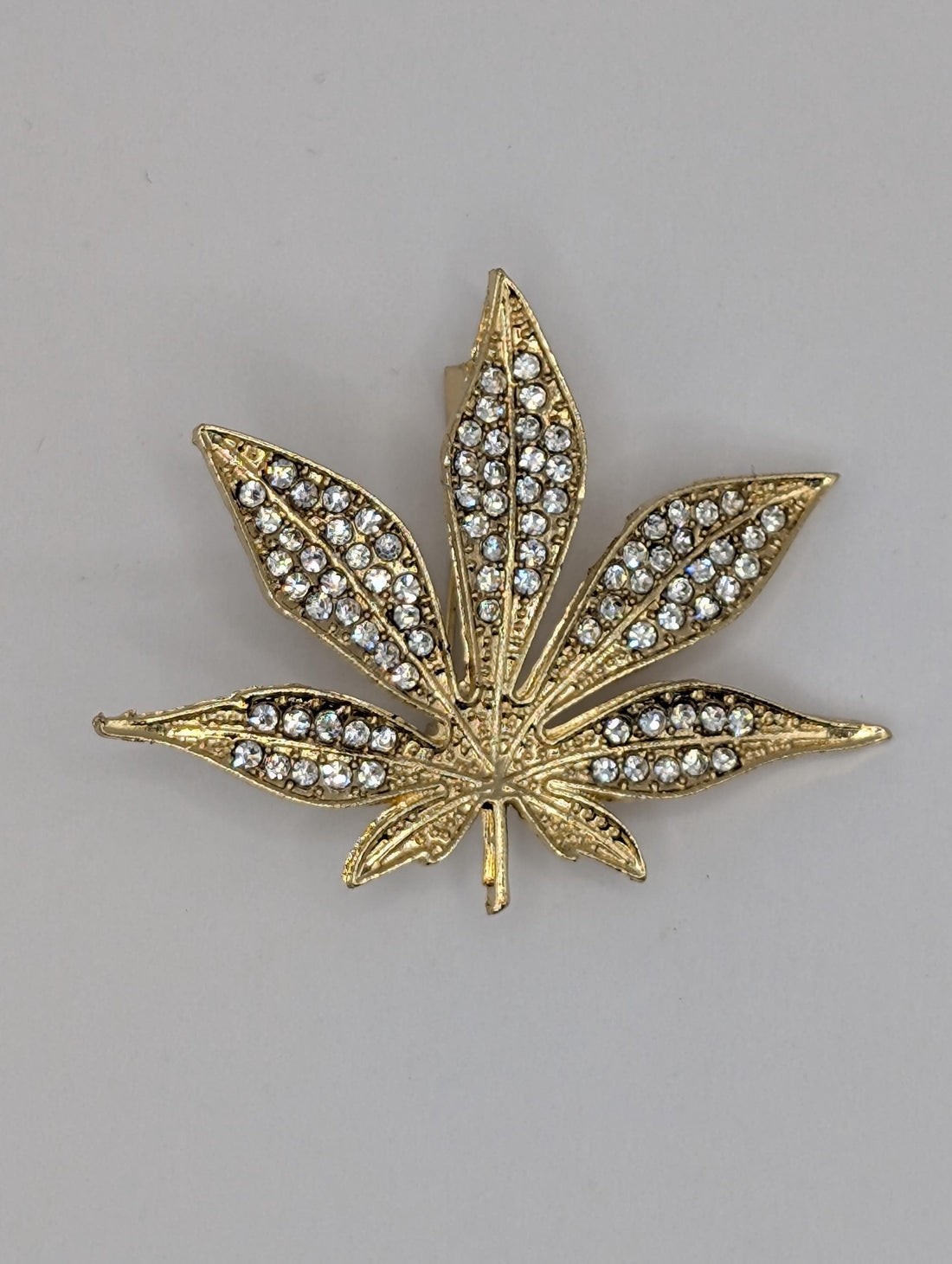 Gold Plated Leaf Brooch, Delicate Sparkle | Rhinestones | Jacket Pin