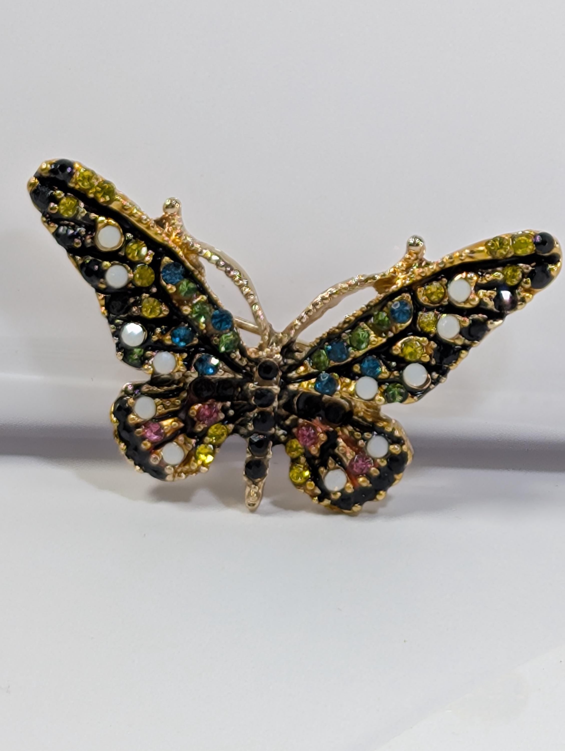 Yellow Enamel Brooch Pin - Gold Plated with Rhinestone Detail