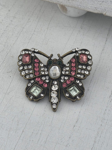 Butterfly Brooch: Vintage Patina Look - Soft Pink Details