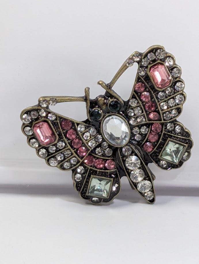 Butterfly Brooch: Vintage Patina Look - Soft Pink Details