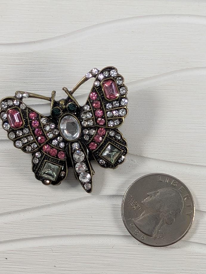 Butterfly Brooch: Vintage Patina Look - Soft Pink Details