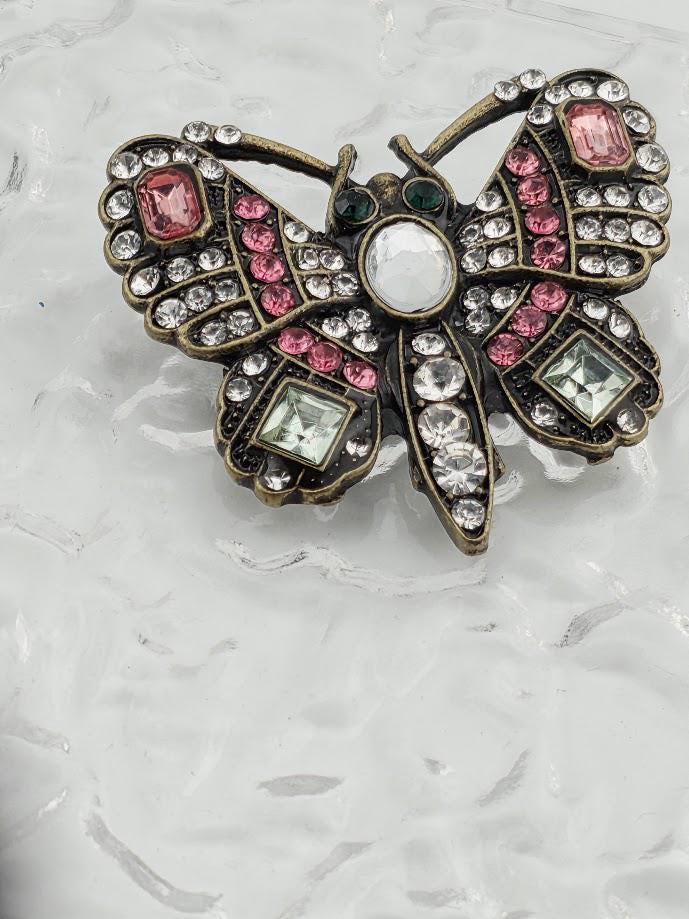 Butterfly Brooch: Vintage Patina Look - Soft Pink Details
