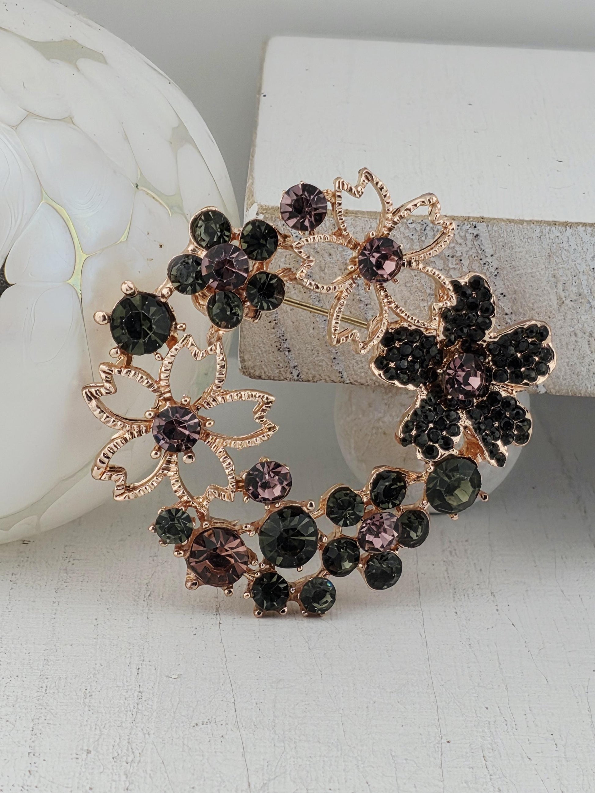 Rose Gold Floral Wreath Brooch