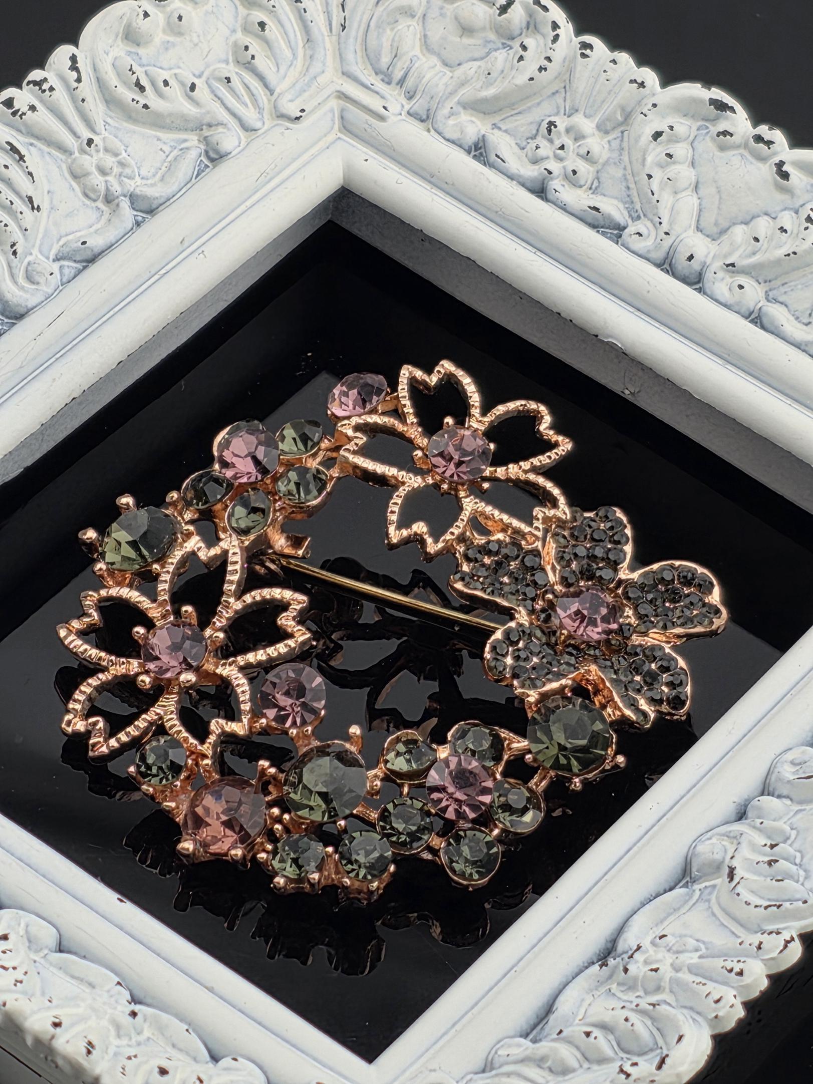 Rose Gold Floral Wreath Brooch