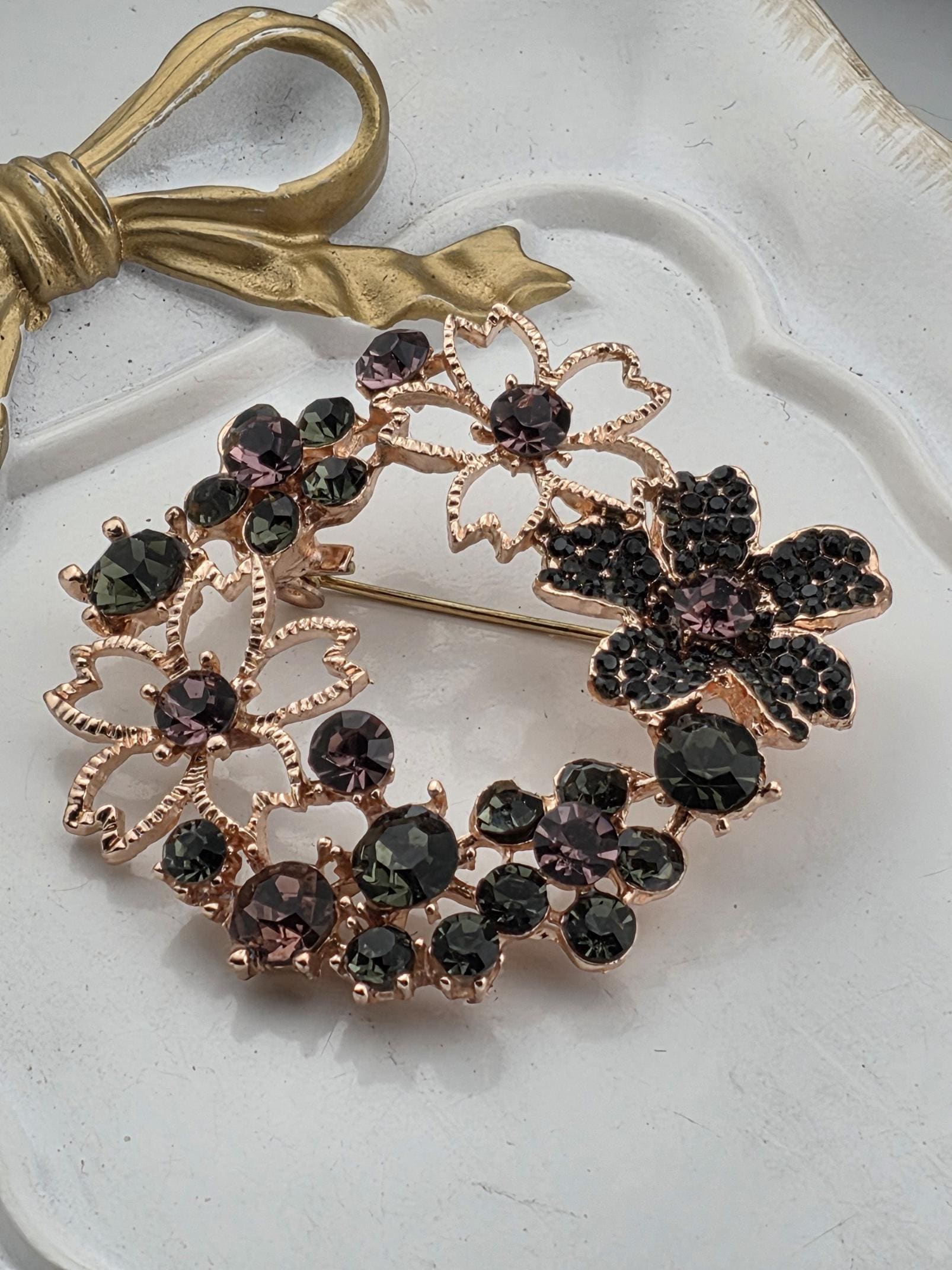 Rose Gold Floral Wreath Brooch