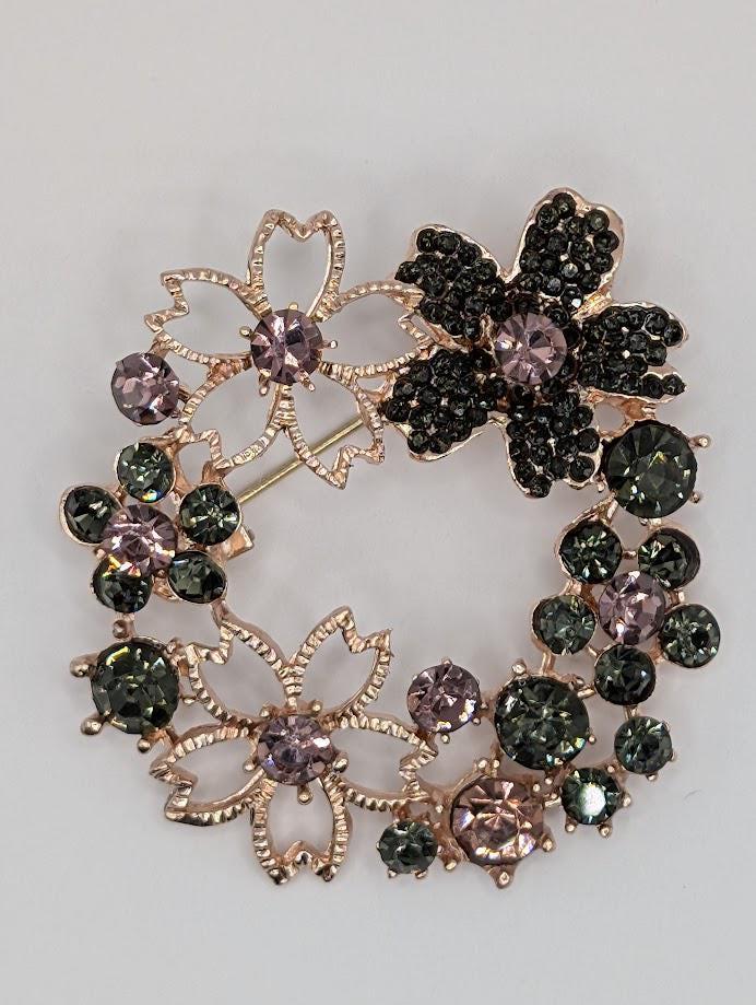 Rose Gold Floral Wreath Brooch