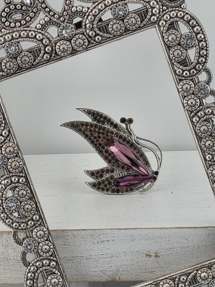 Purple Topaz Brooch Pin, Silver Plated | Genuine Gem, Secure Clasp
