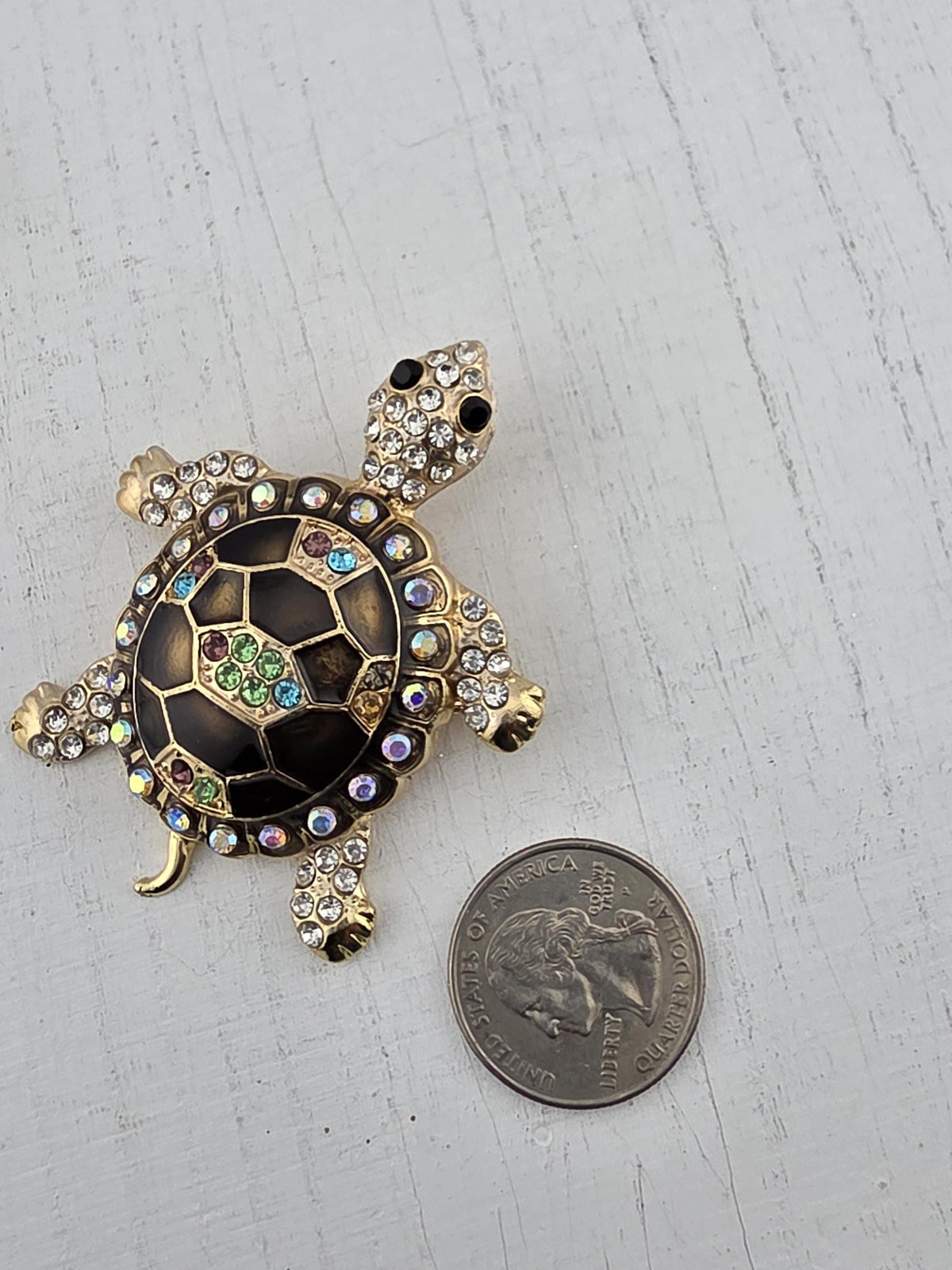 Turtle Brooch: Gold Plated with Warm Brown Hues - Lightweight Design
