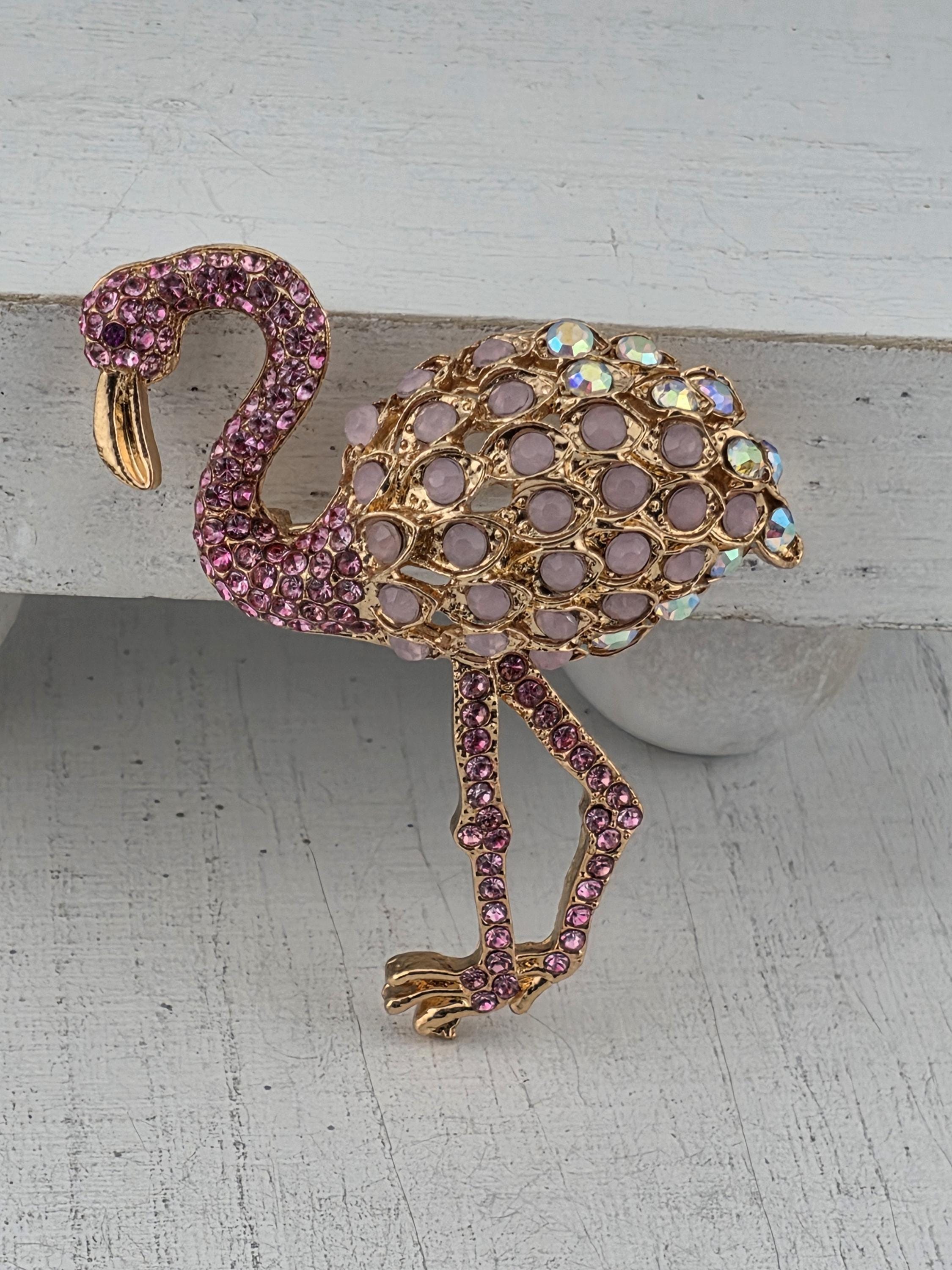 Flamingo Brooch: Gold Plated with Pink Accent - Lightweight Design