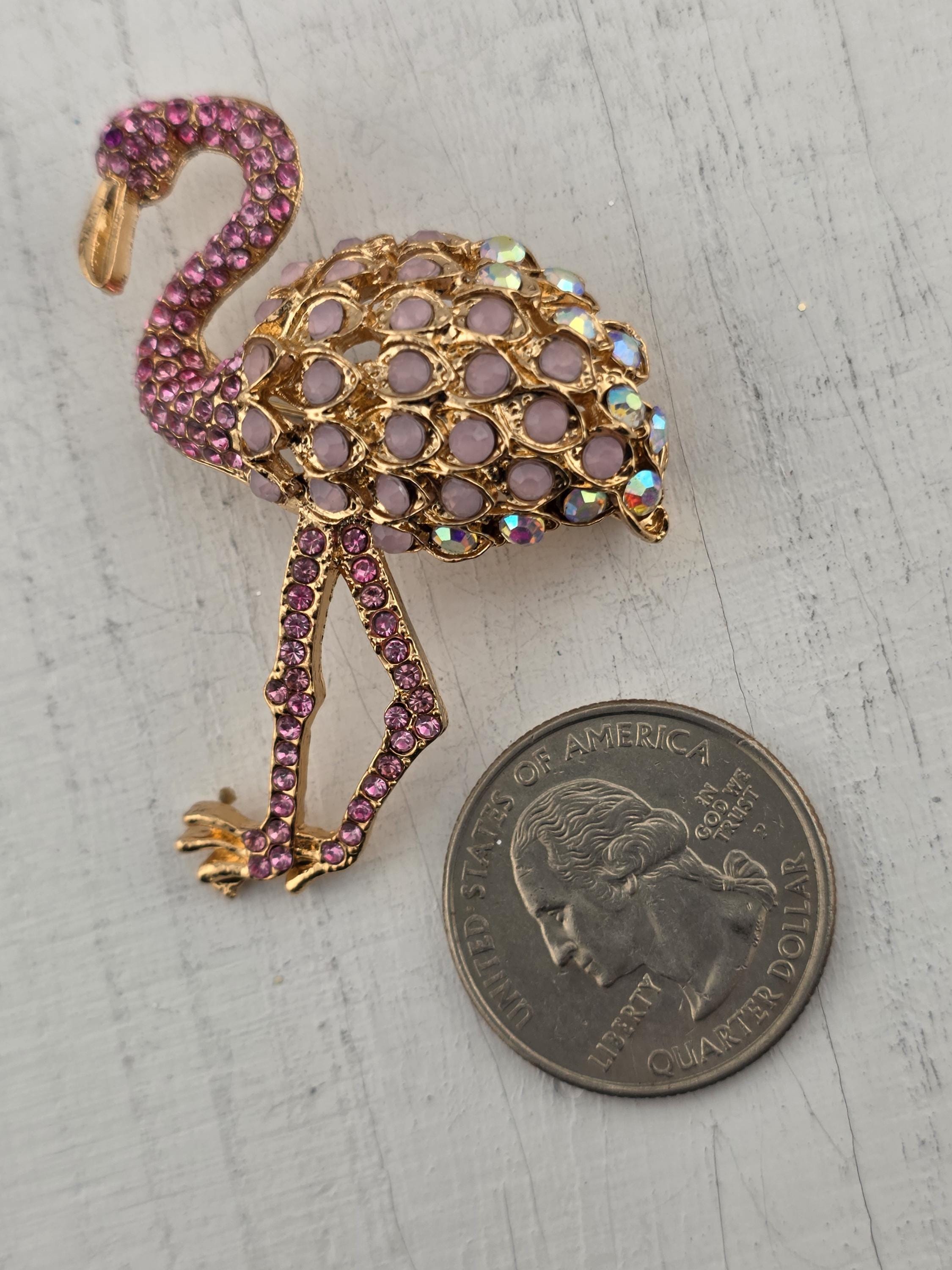 Flamingo Brooch: Gold Plated with Pink Accent - Lightweight Design