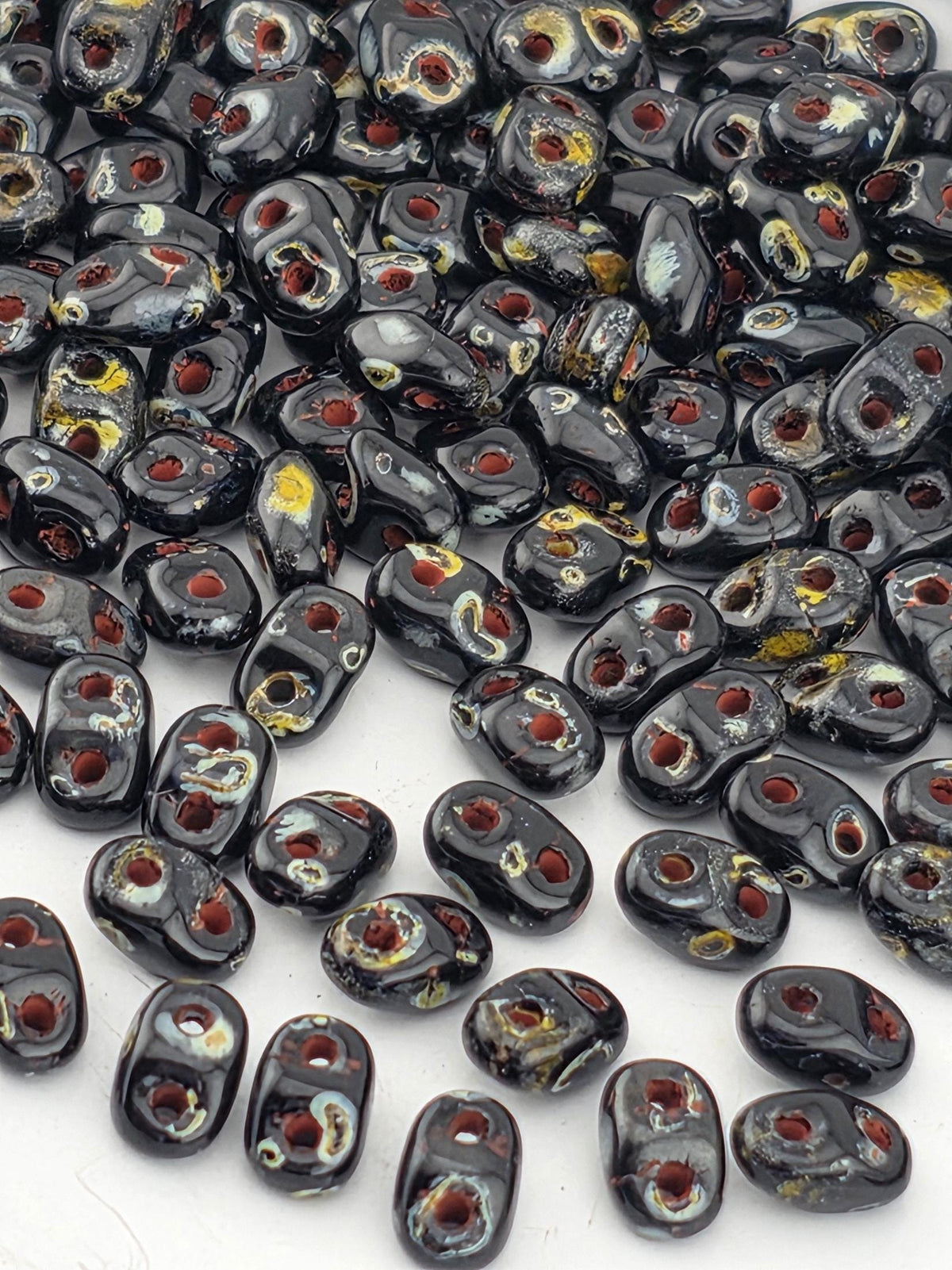 Japanese Seed Beads, MiniDuo 2-Hole | Jet Picasso Glass | Bead Weaving Supply