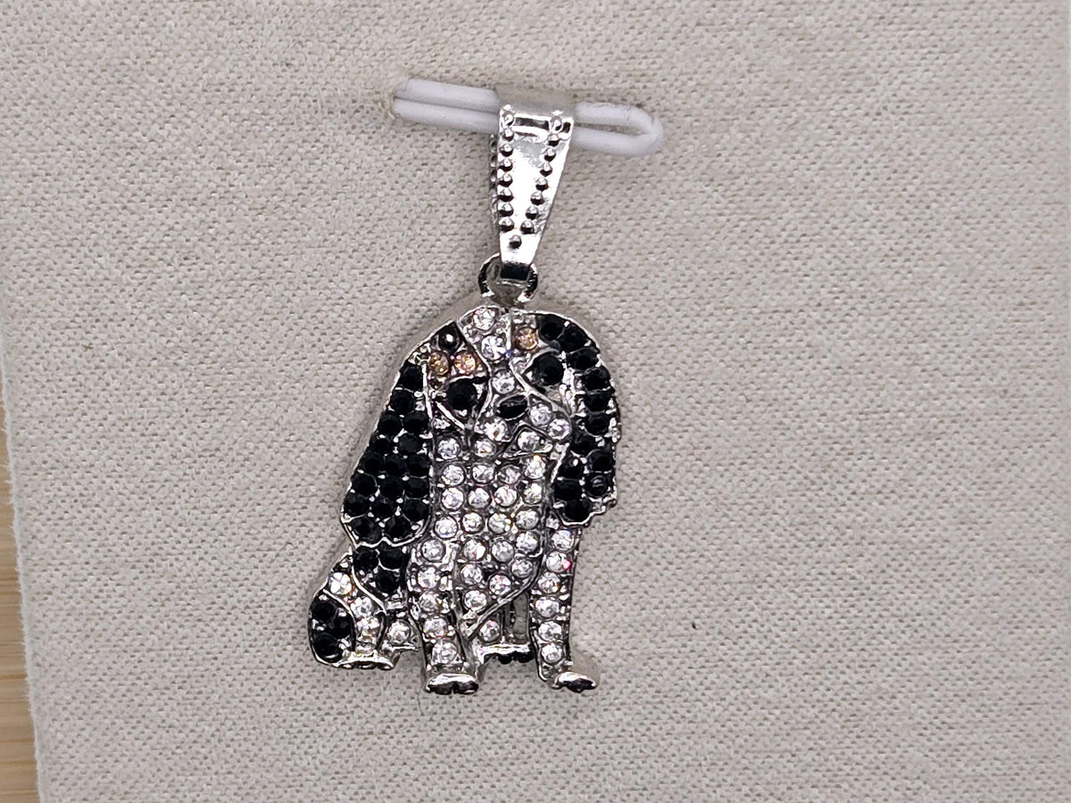 King Charles Cavalier Dog Pendant, Silver Plated (Rhinestone Detail)