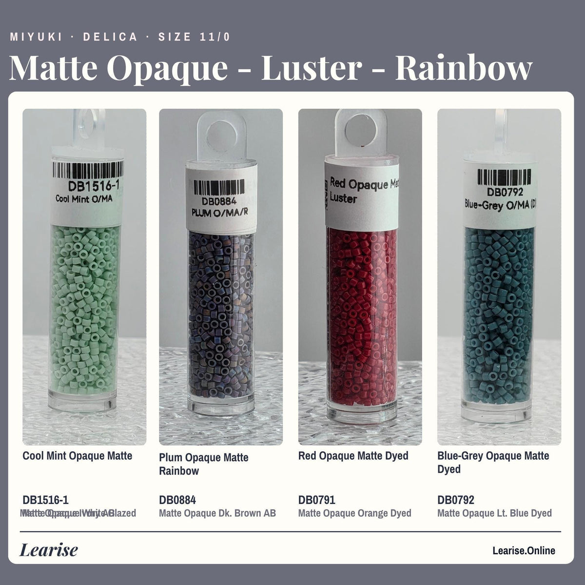 Miyuki Delica Seed Beads, Matte Tile Finish | Size 11/0 | 7g Package
