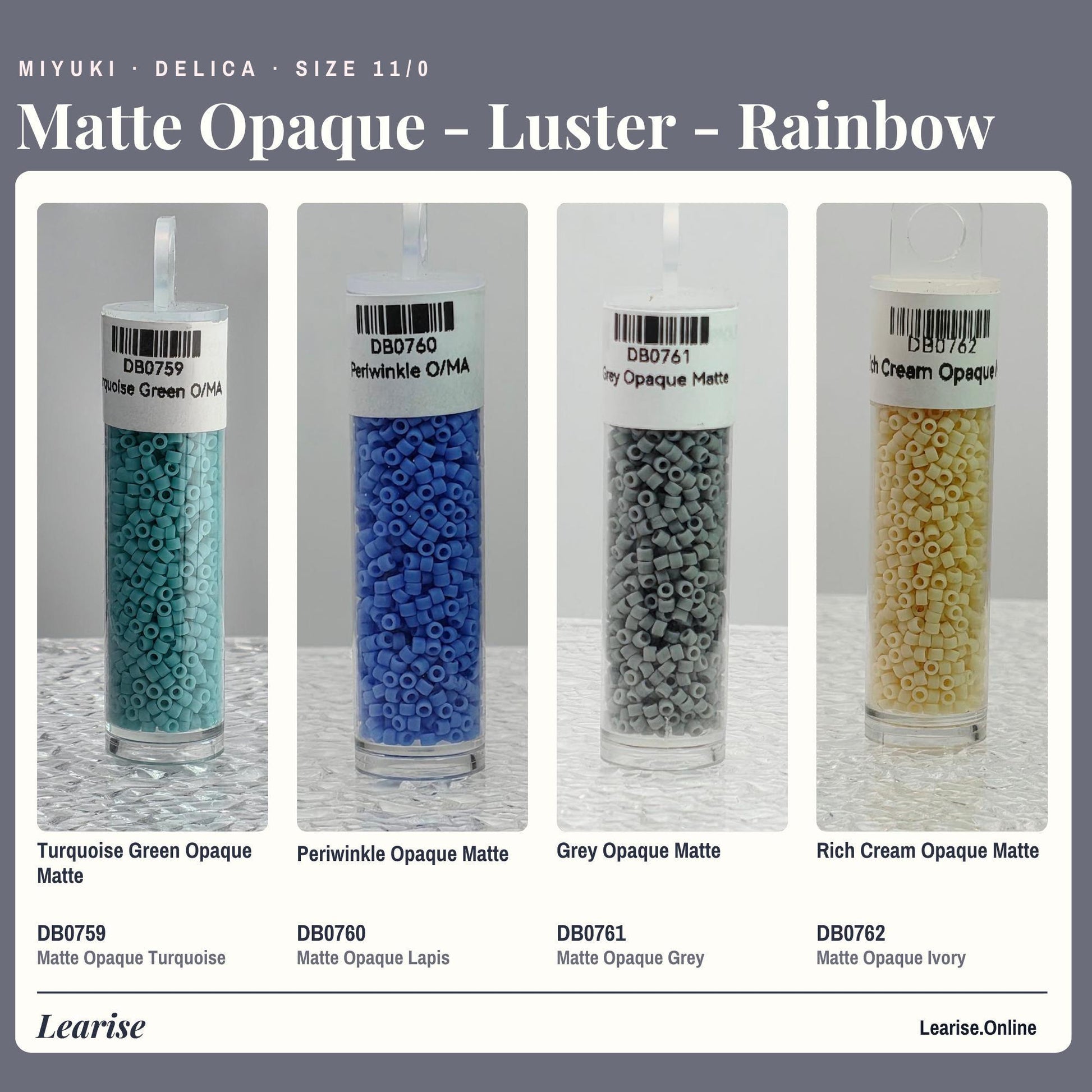 Miyuki Delica Seed Beads, Matte Tile Finish | Size 11/0 | 7g Package