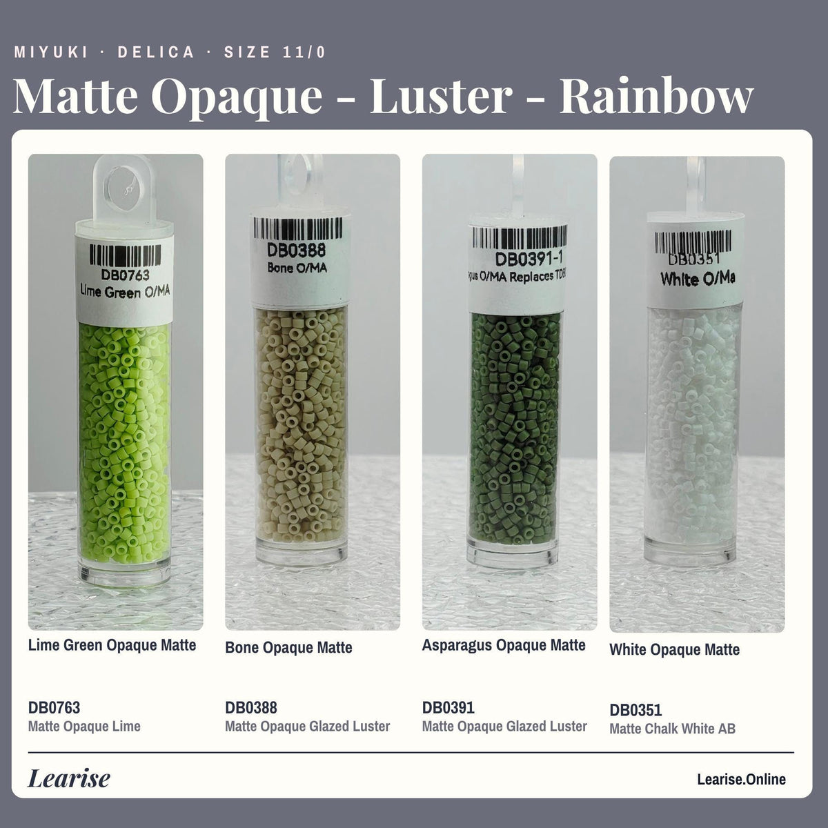 Miyuki Delica Seed Beads, Matte Tile Finish | Size 11/0 | 7g Package