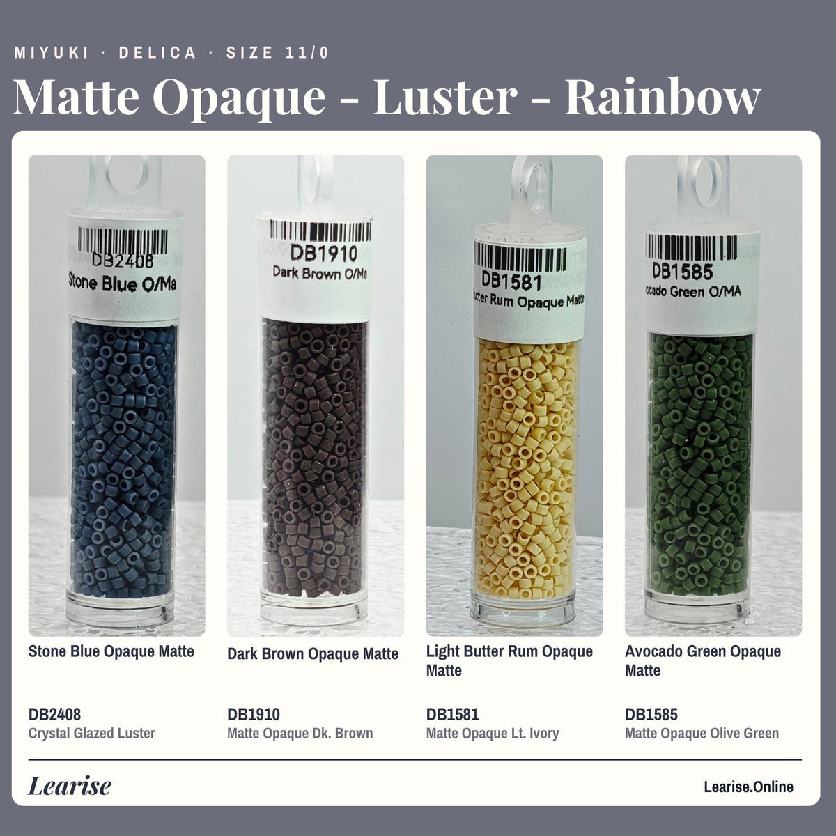 Miyuki Delica Seed Beads, Matte Tile Finish | Size 11/0 | 7g Package