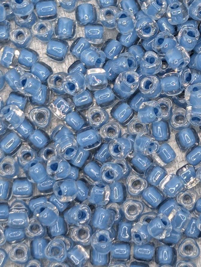 Crystal/Medium Blue Inside Color Lined | Triangle Size 8/0 | Miyuki | 15g Pkg