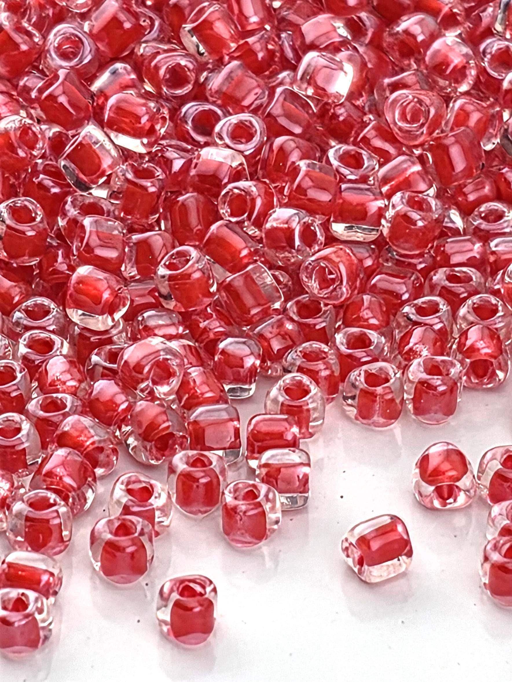 Crystal/Red Inside Color Lined | Triangle Size 10/0 | Miyuki | 15g Pkg