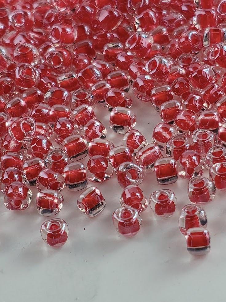 Crystal/Red Inside Color Lined | Triangle Size 8/0 | Miyuki | 15g Pkg