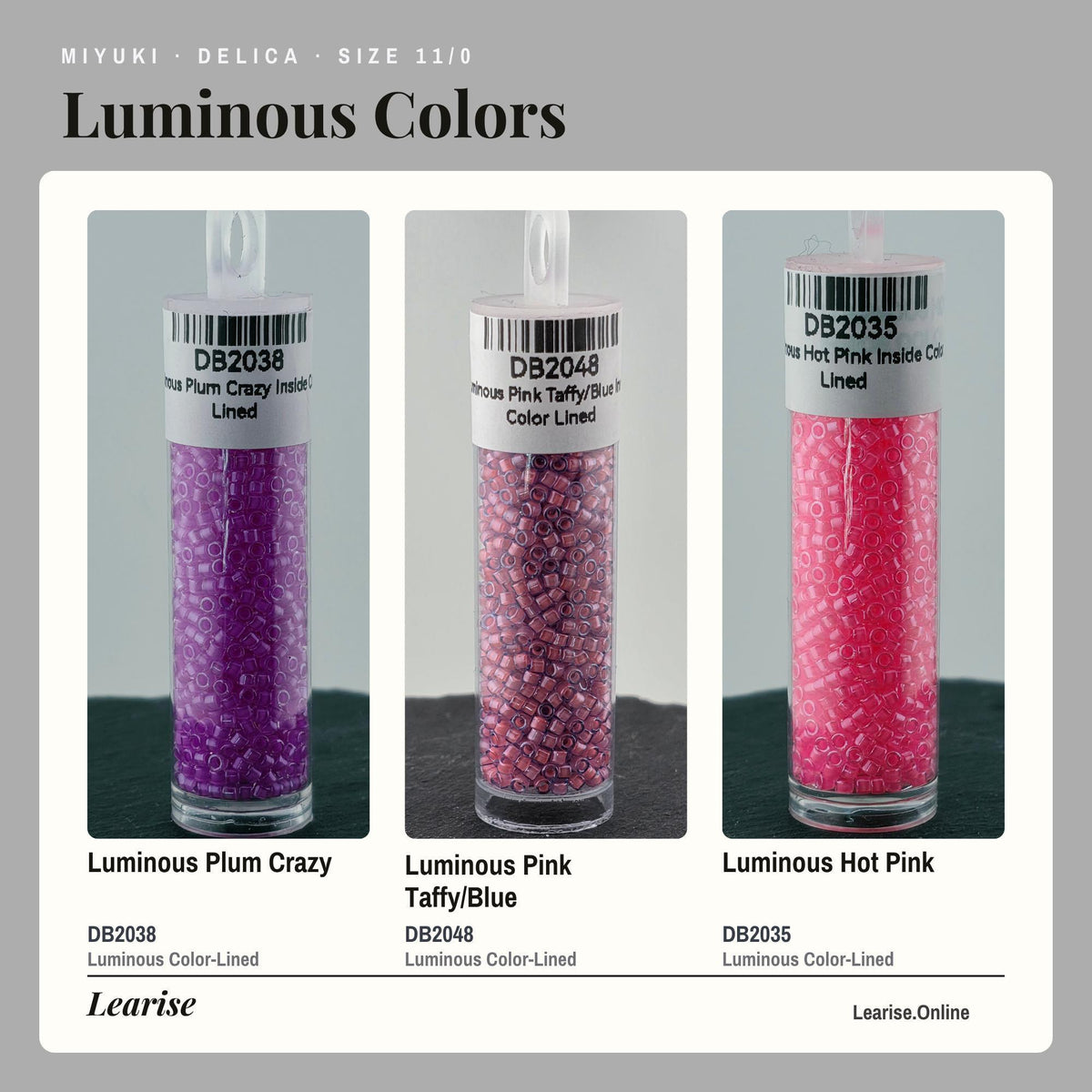 Miyuki Delica Seed Beads, Size 11/0 | Neon Inspired - Glass Cylinder Beads (7g Tube)