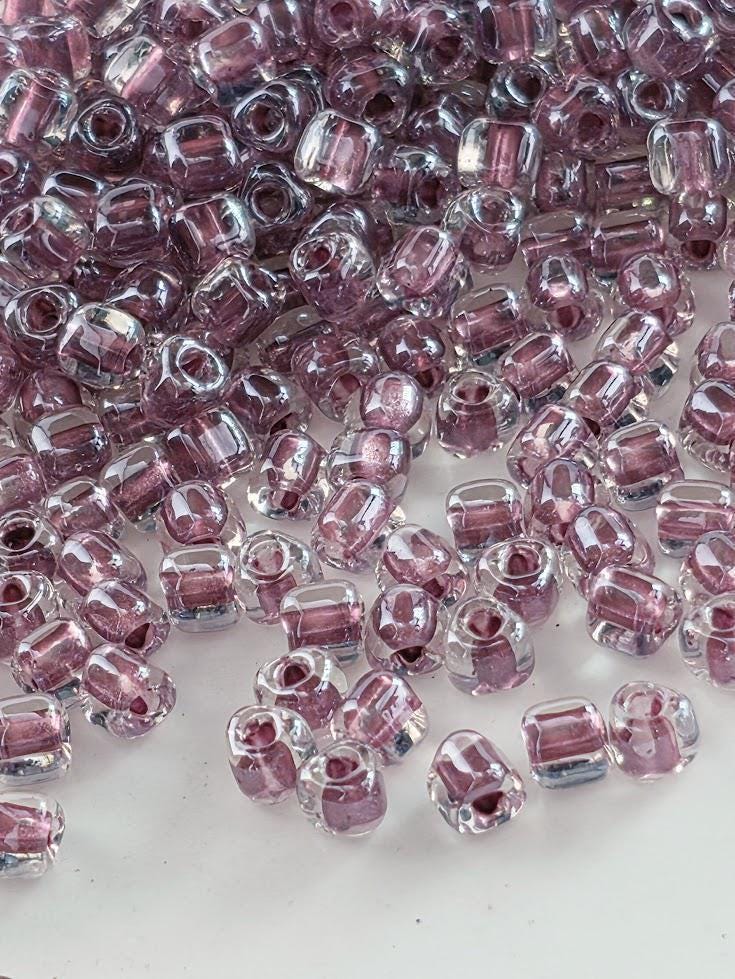 Crystal/Dark Mauve Inside Color Lined Sparkle | Triangle Size 8/0 | Miyuki | 15g Pkg