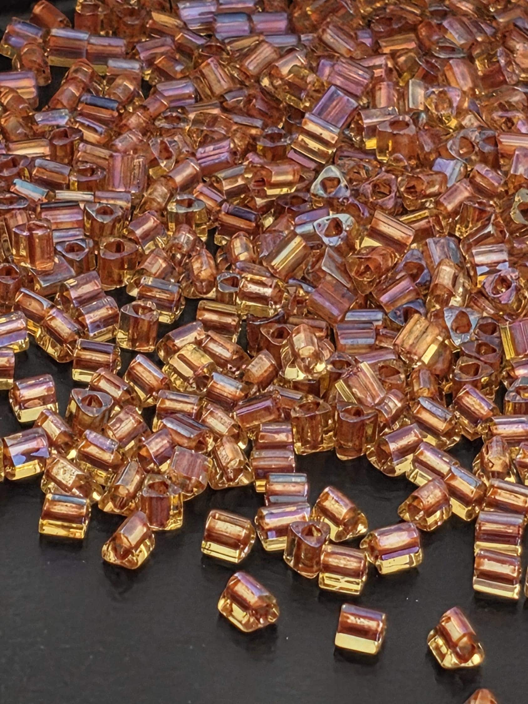 Inside-Color Jonquil/Brick Red-Lined | Triangle Size 11/0 | TOHO | 2.5" Tube
