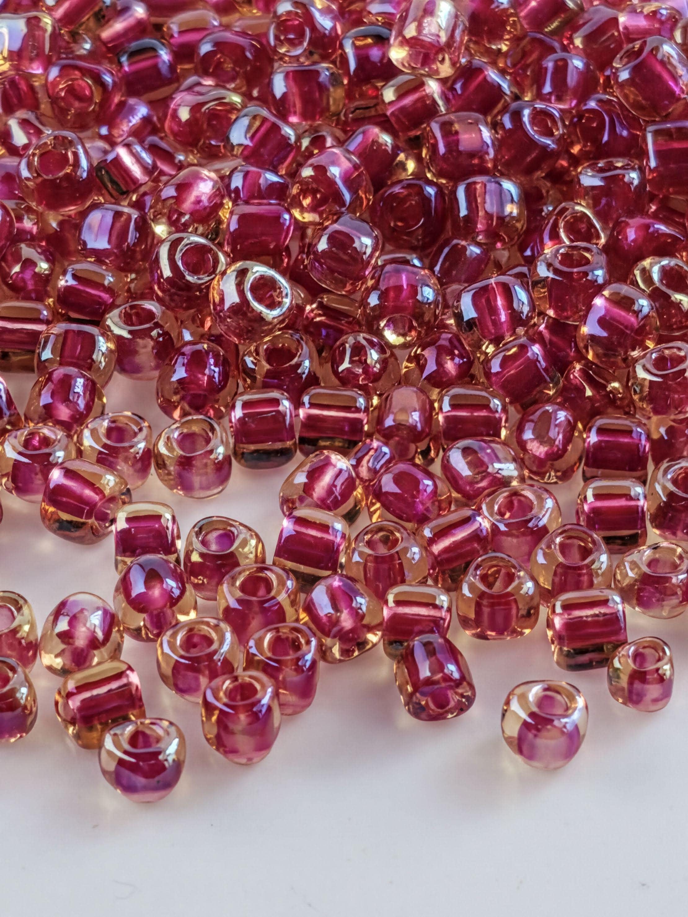 Amber/Berry Inside Color Lined | Triangle Size 5/0 | Miyuki | 15g Pkg